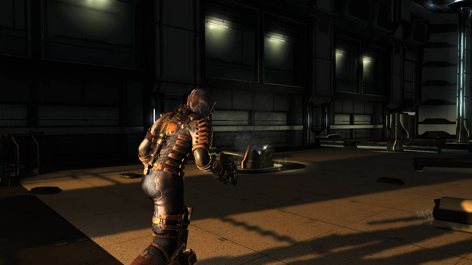 Cool Space Man, heavily armored soldier, dimly lit industrial corridor, HD Desktop Wallpaper