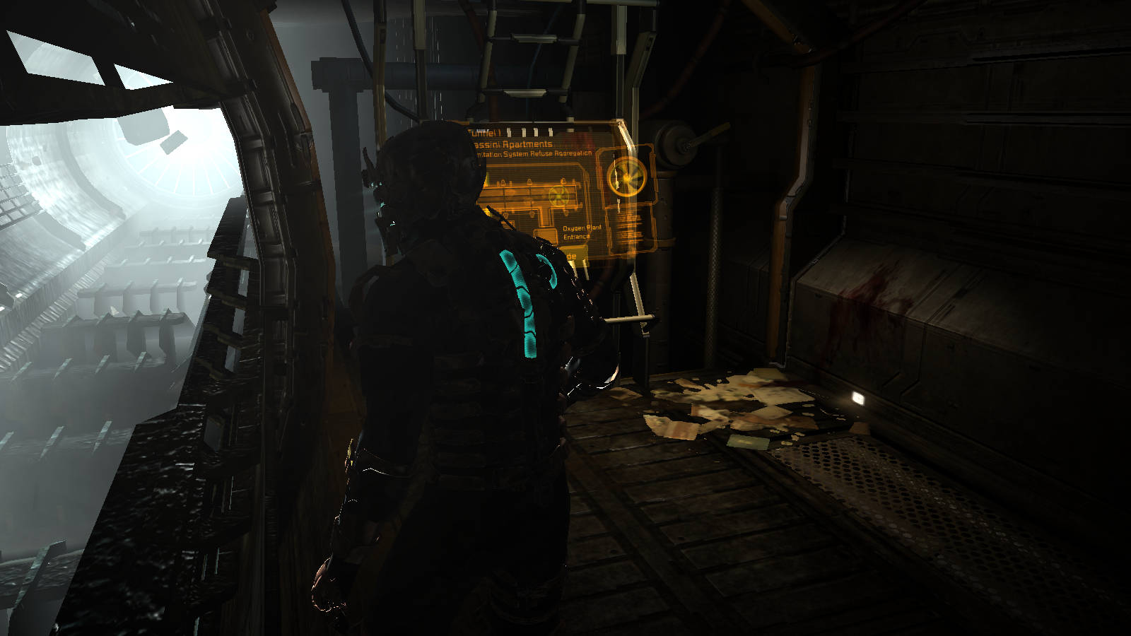Cool Space, armored figure, dim industrial corridor, HD Desktop Wallpaper