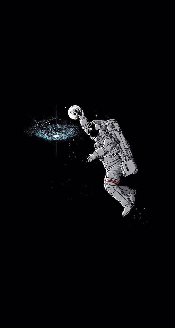 Cool Funny Dunking Astronaut, glowing blue spiral galaxy, detailed suit, HD Phone Wallpaper
