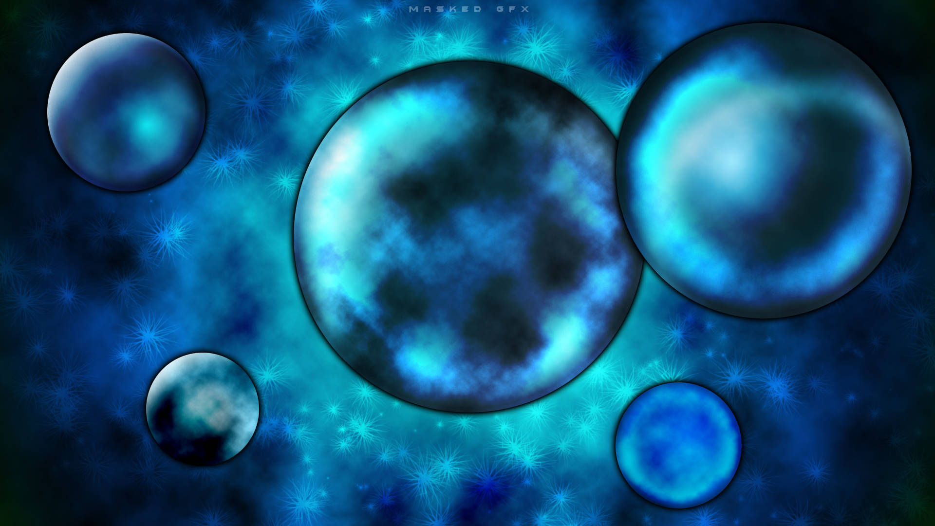 Cool Space, glowing blue spheres, sparkling cosmic particles, Full HD Desktop Wallpaper