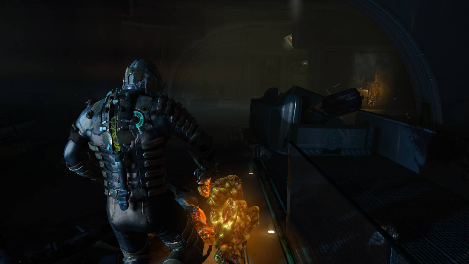 Cool Space Man, spaceship, dark industrial corridor, HD Desktop Wallpaper