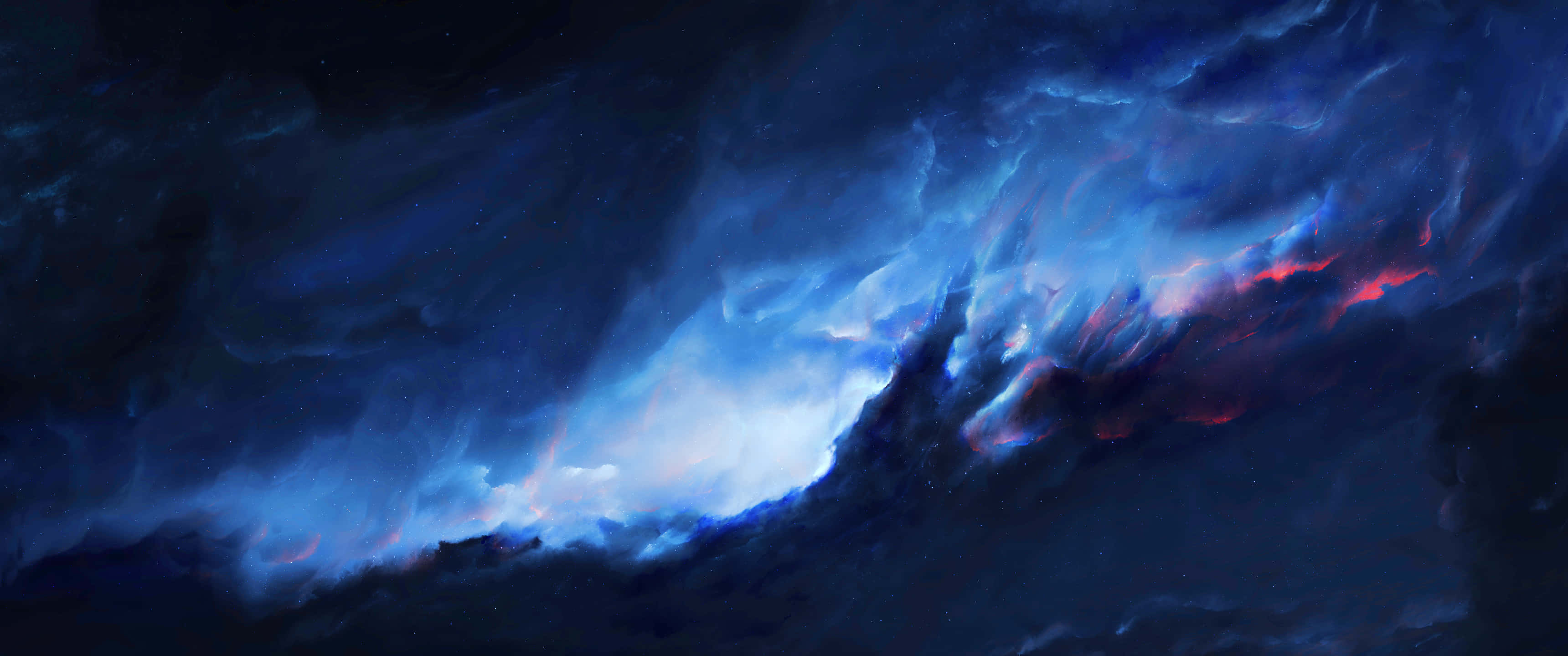 ultra wide 3440x1440, blue space, cosmic clouds, 2K Desktop Wallpaper