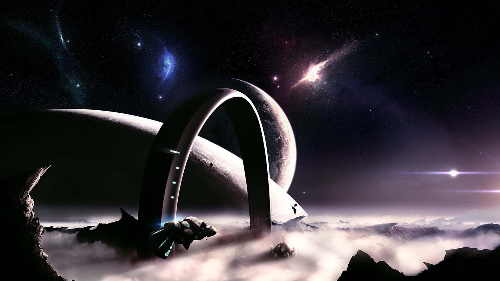 3d space, futuristic archway, alien planet, Full HD Desktop Wallpaper