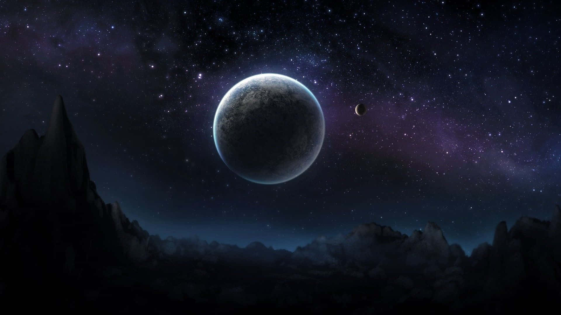 alien landscape, jagged mountains, starry sky, Full HD Desktop Wallpaper