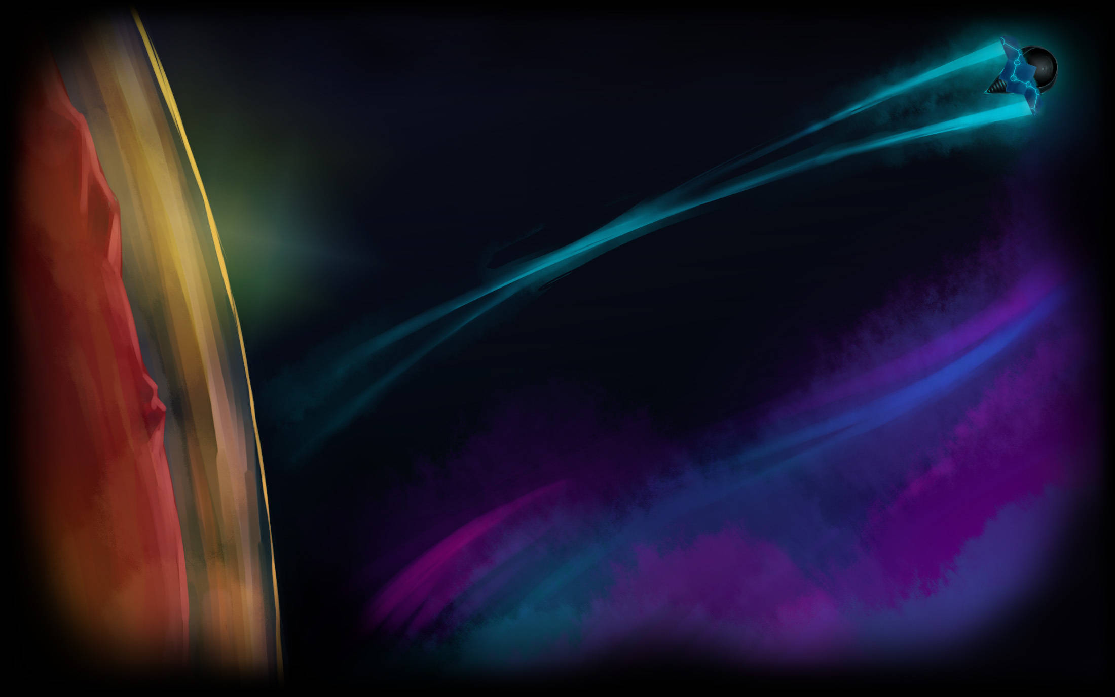 glowing spaceship, cosmic nebulae, vibrant teal and purple trails, Full HD Desktop Wallpaper