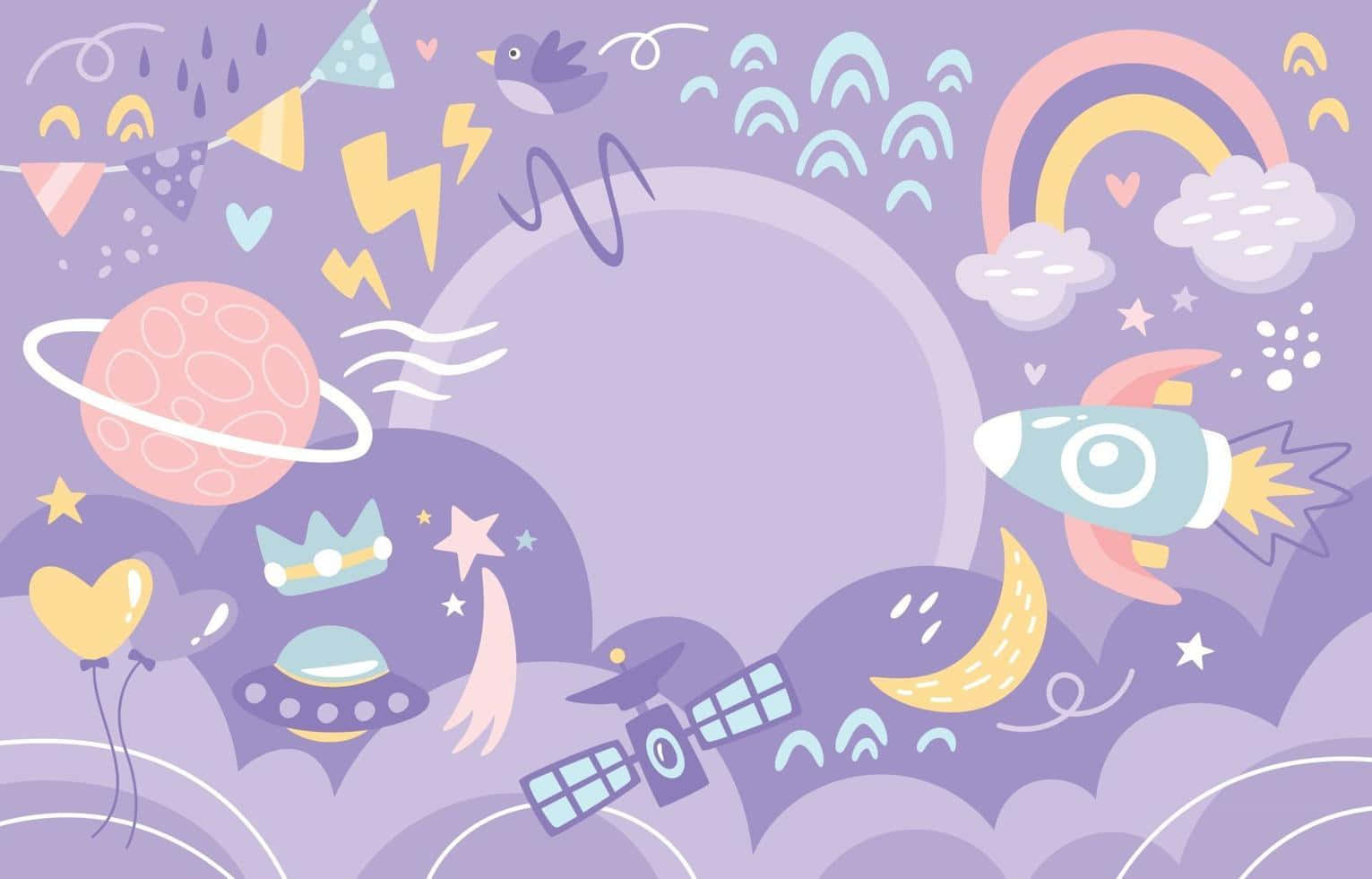 pastel space aesthetic, purple sky, rocket spaceship, HD Desktop Wallpaper