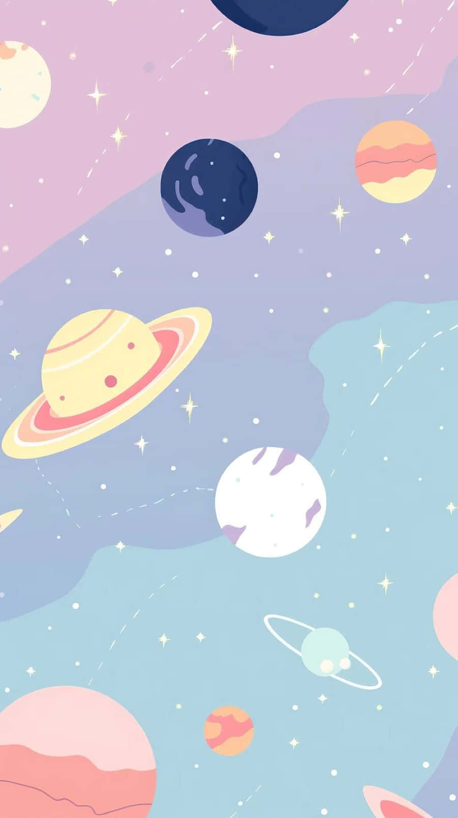 pastel space aesthetic, pastel-colored cartoon planets, stars, HD Phone Wallpaper