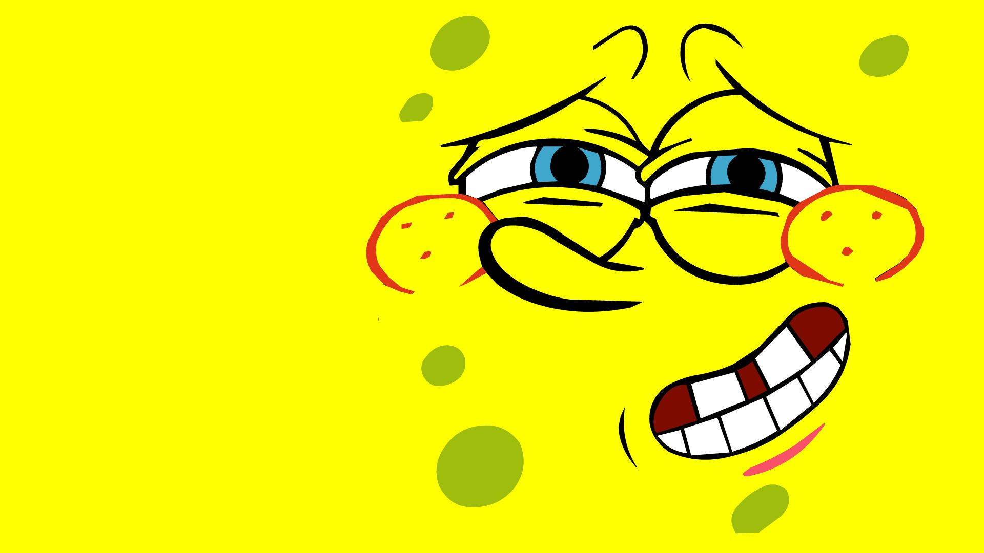 SpongeBob, bright yellow background, wide grin, Full HD Desktop Wallpaper