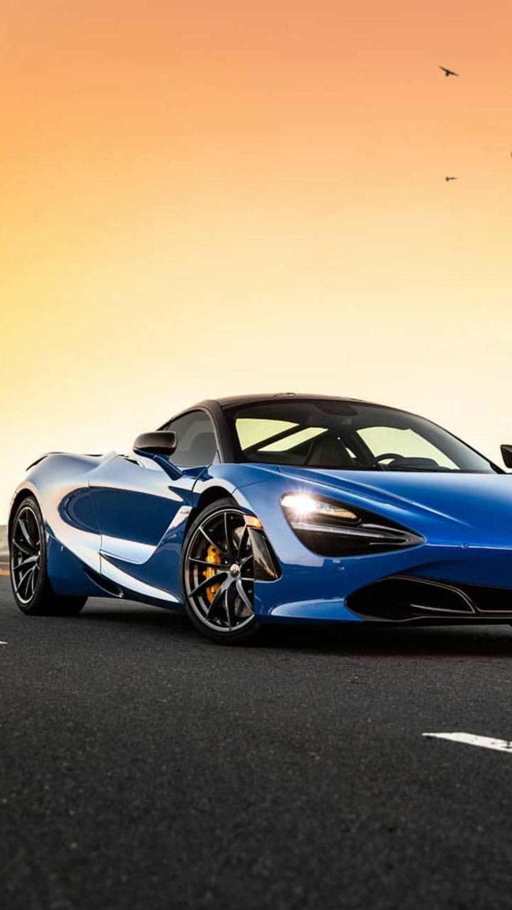blue McLaren 720S, sunset, orange sunset sky, HD Phone Wallpaper