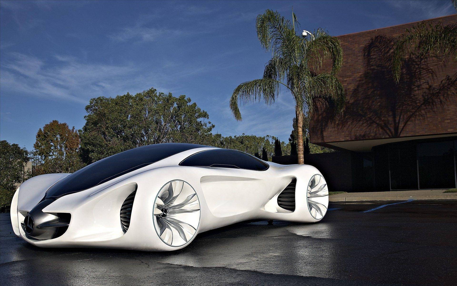 futuristic car, white, turbine wheels, Full HD Desktop Wallpaper