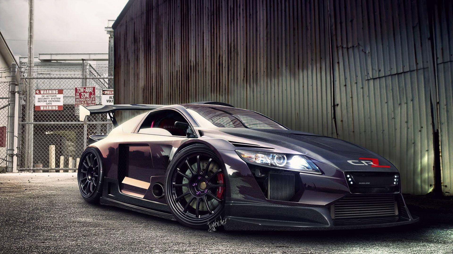dark purple, glowing headlights, modified sports car, Full HD Desktop Wallpaper