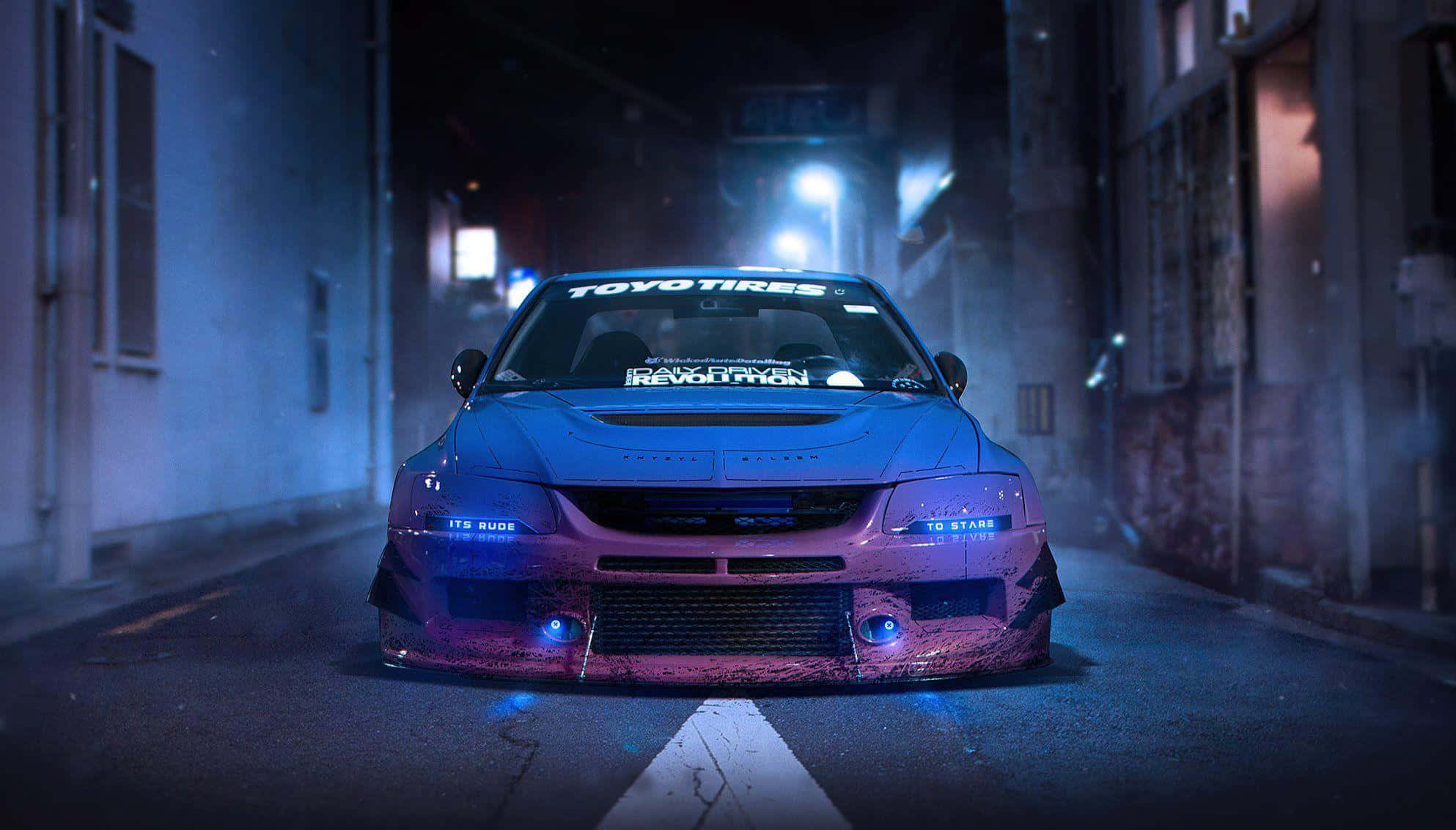 1986, tuned sports car, blue and purple, Full HD Desktop Wallpaper
