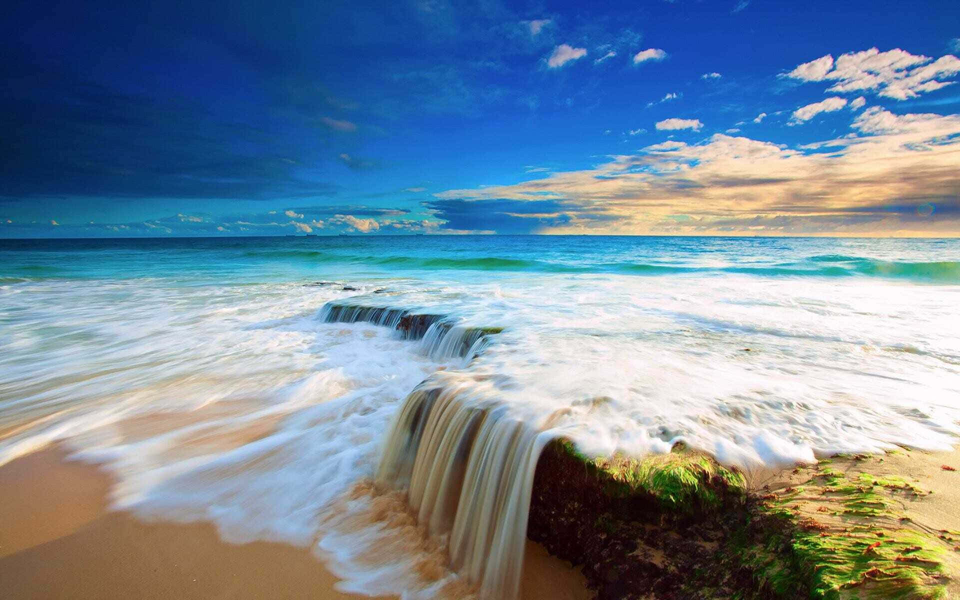 Cool Summer, beach, foamy waves, Full HD Desktop Wallpaper