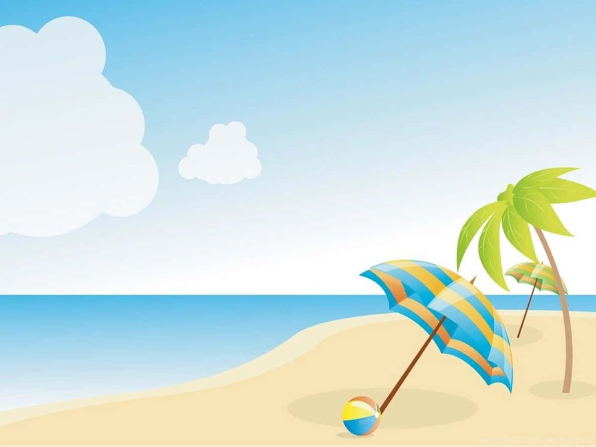 Cool Summer, striped umbrellas, palm trees, SD Desktop Wallpaper