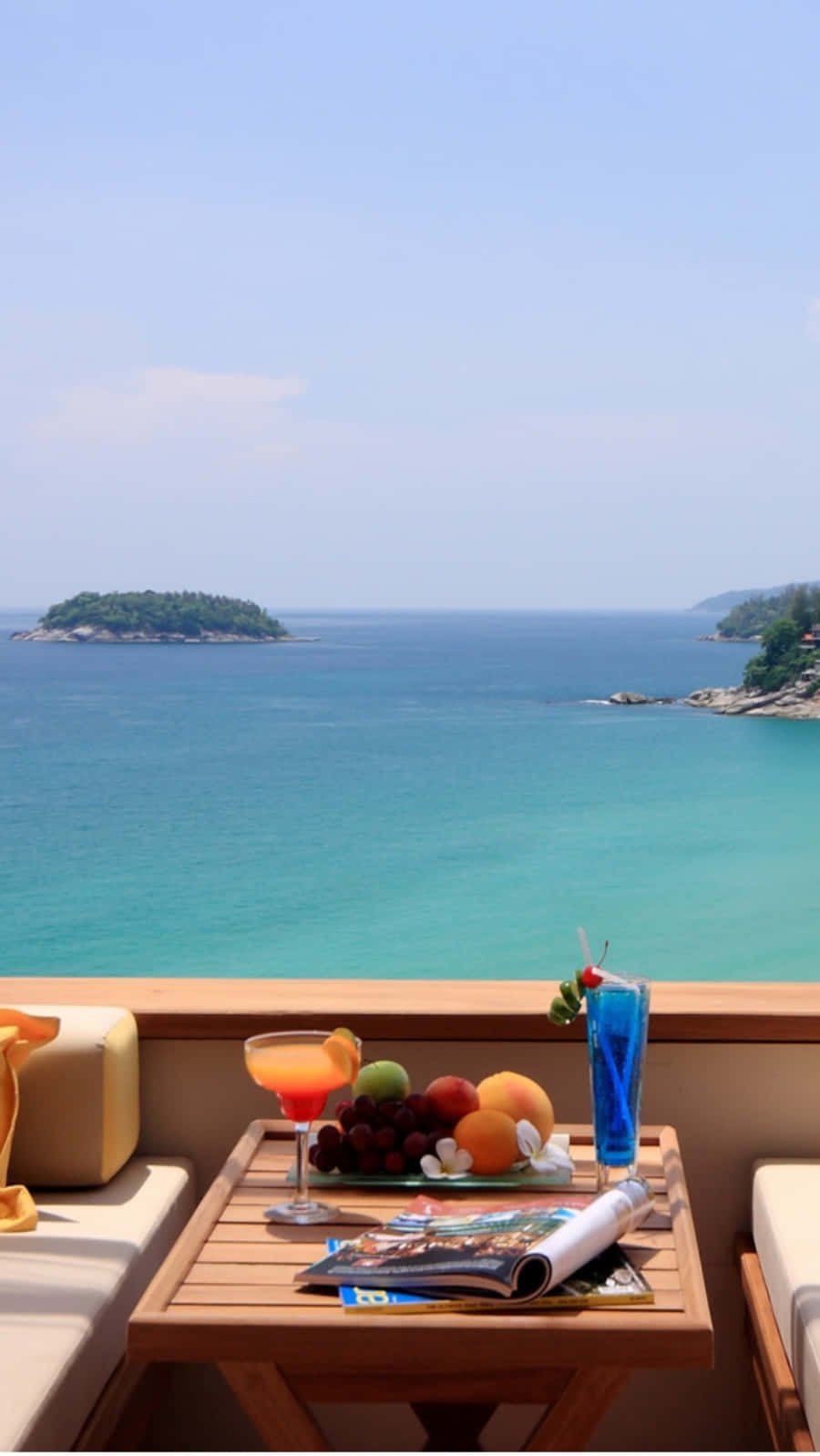 Cool Summer, wooden balcony table, colorful cocktails, HD Phone Wallpaper