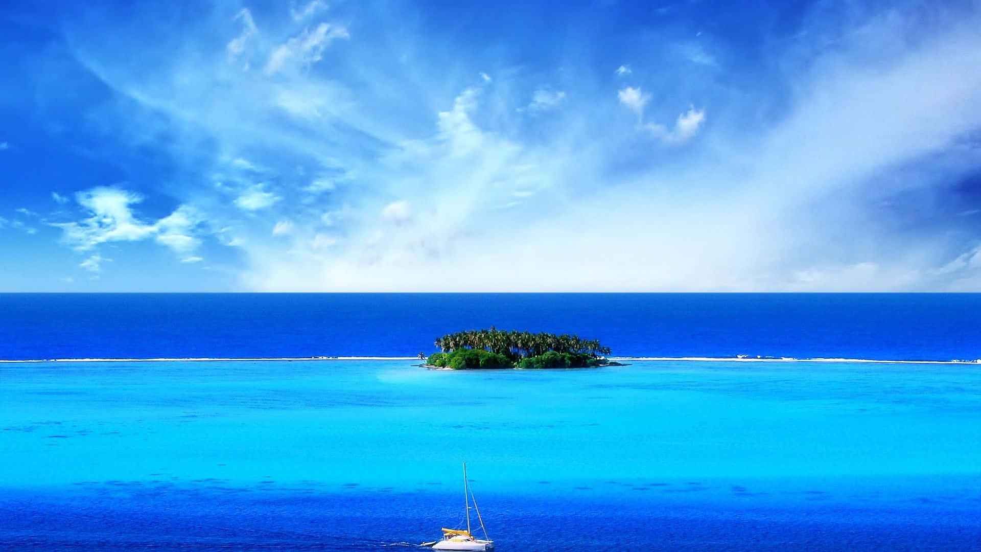 Cool Summer, blue ocean, lone sailboat, Full HD Desktop Wallpaper