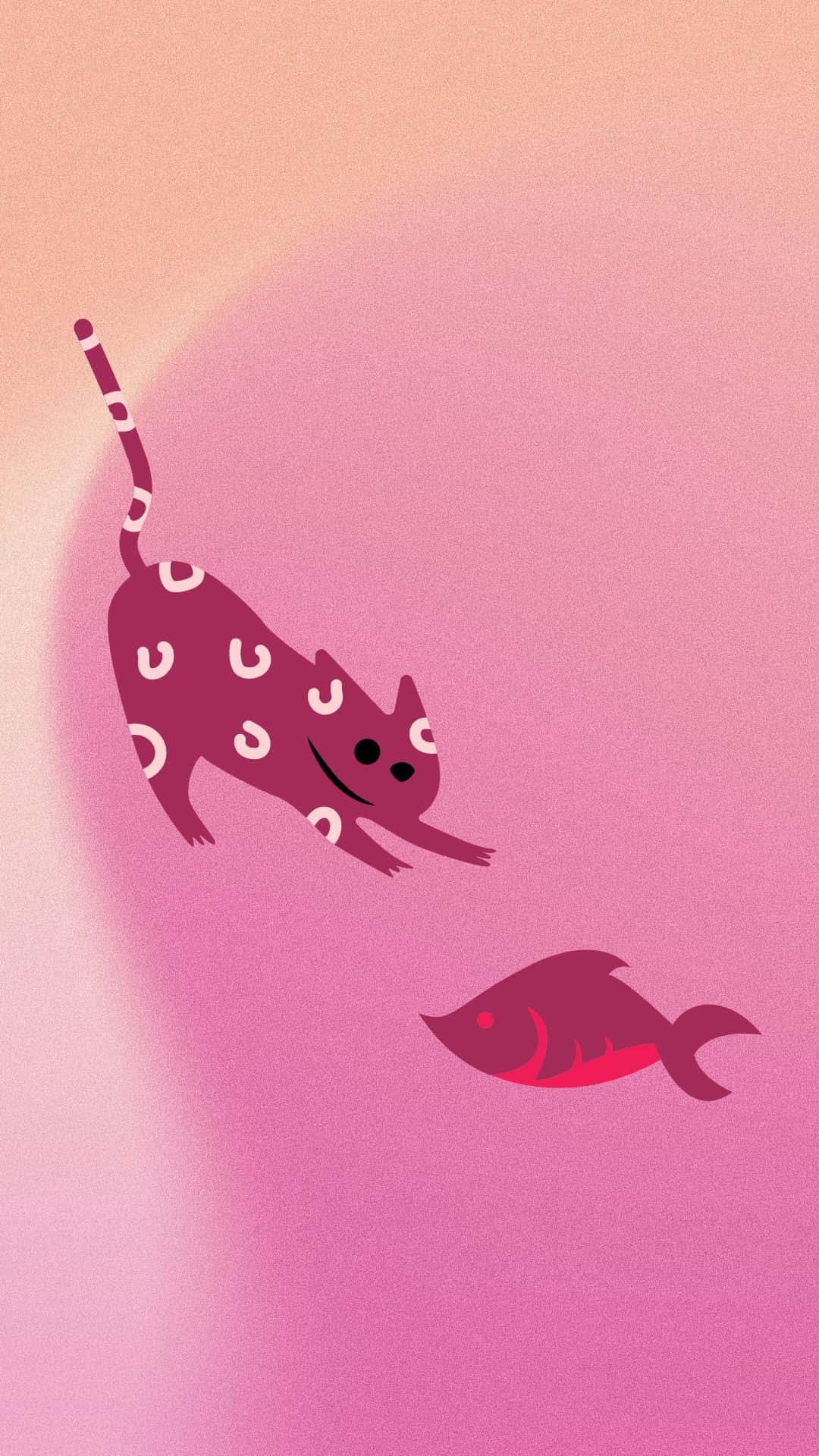 purple cat, white swirl spots, pink fish, Full HD Phone Wallpaper