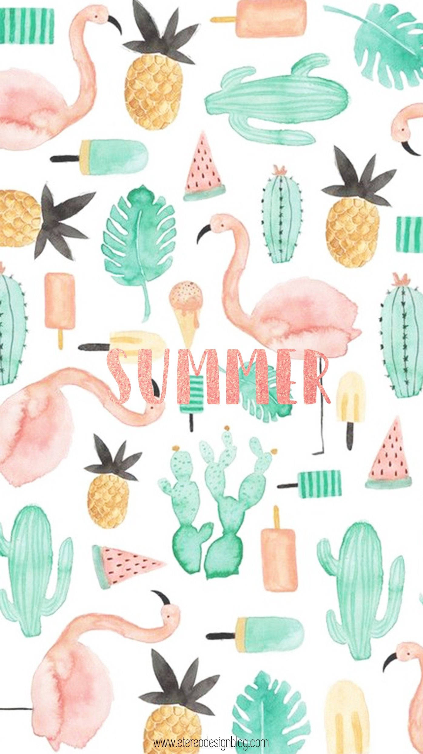 pink flamingos, pineapples, cacti, Full HD Phone Wallpaper