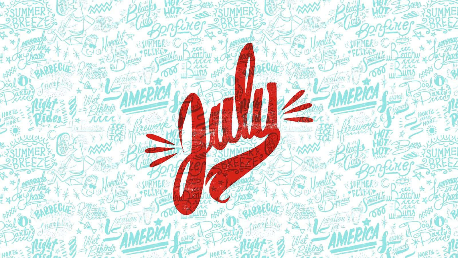 July, red cursive, light blue patterned background, HD Desktop Wallpaper