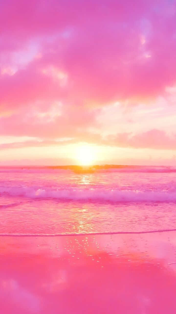 pink sunset, calm ocean, gentle waves, HD Phone Wallpaper