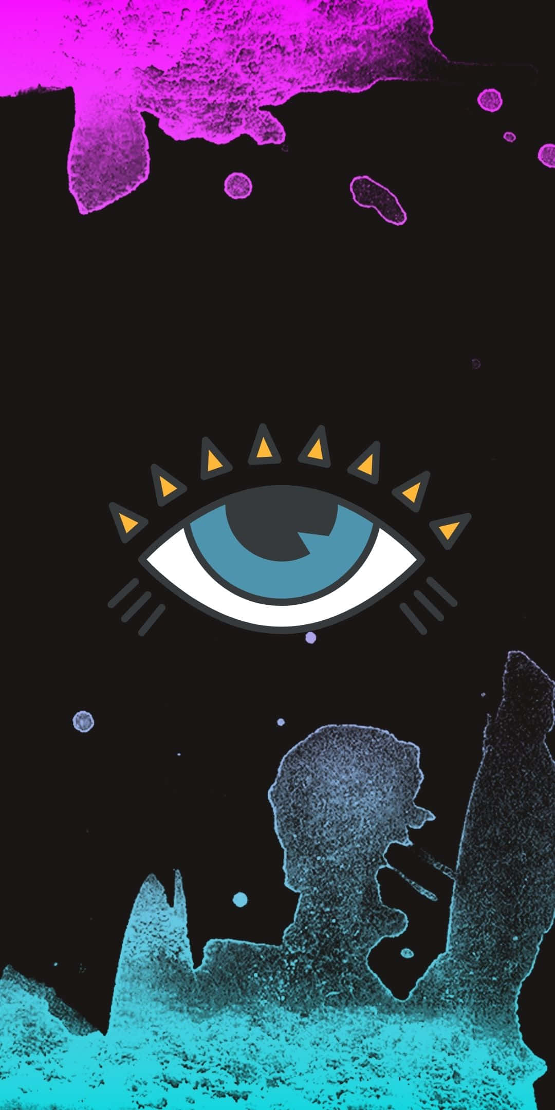 blue eye, yellow spikes, black background, Full HD Phone Wallpaper