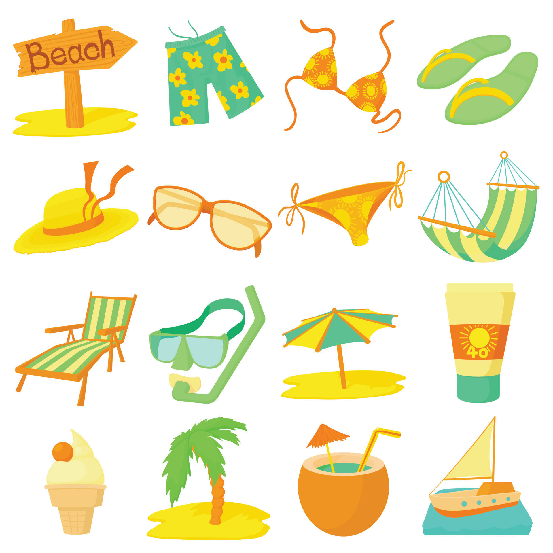 Pertinent Summer Checklist, cartoon beach items, swimsuits, Full HD Desktop Wallpaper