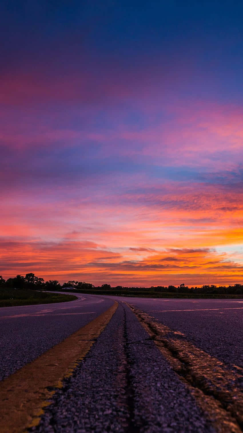 sunset, winding road, horizon, HD Phone Wallpaper