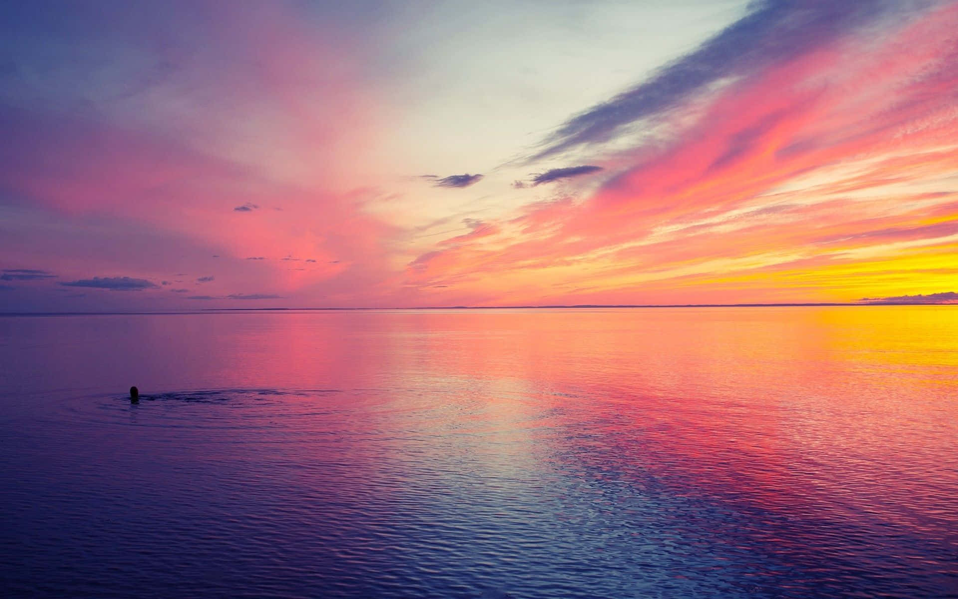 sunset, lake, calm waters, Full HD Desktop Wallpaper