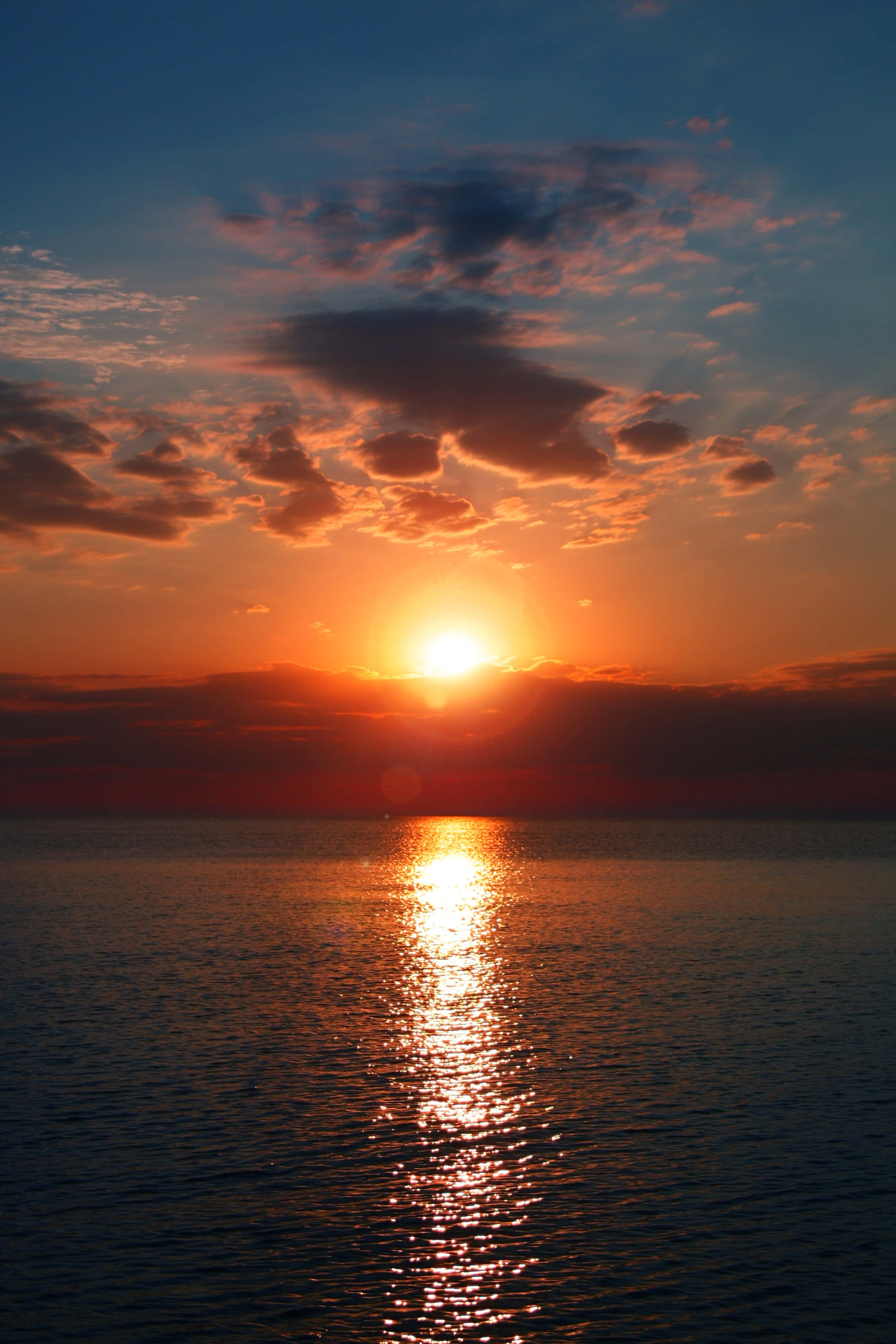 cool sunset, fiery orange, deep blue, 4K Phone Wallpaper
