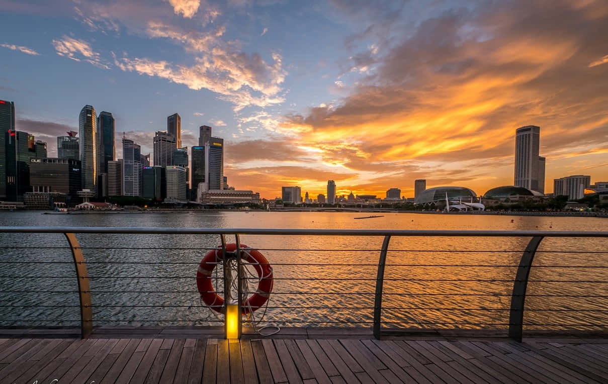 cool sunset, vibrant sunset, modern city skyline, SD Desktop Wallpaper