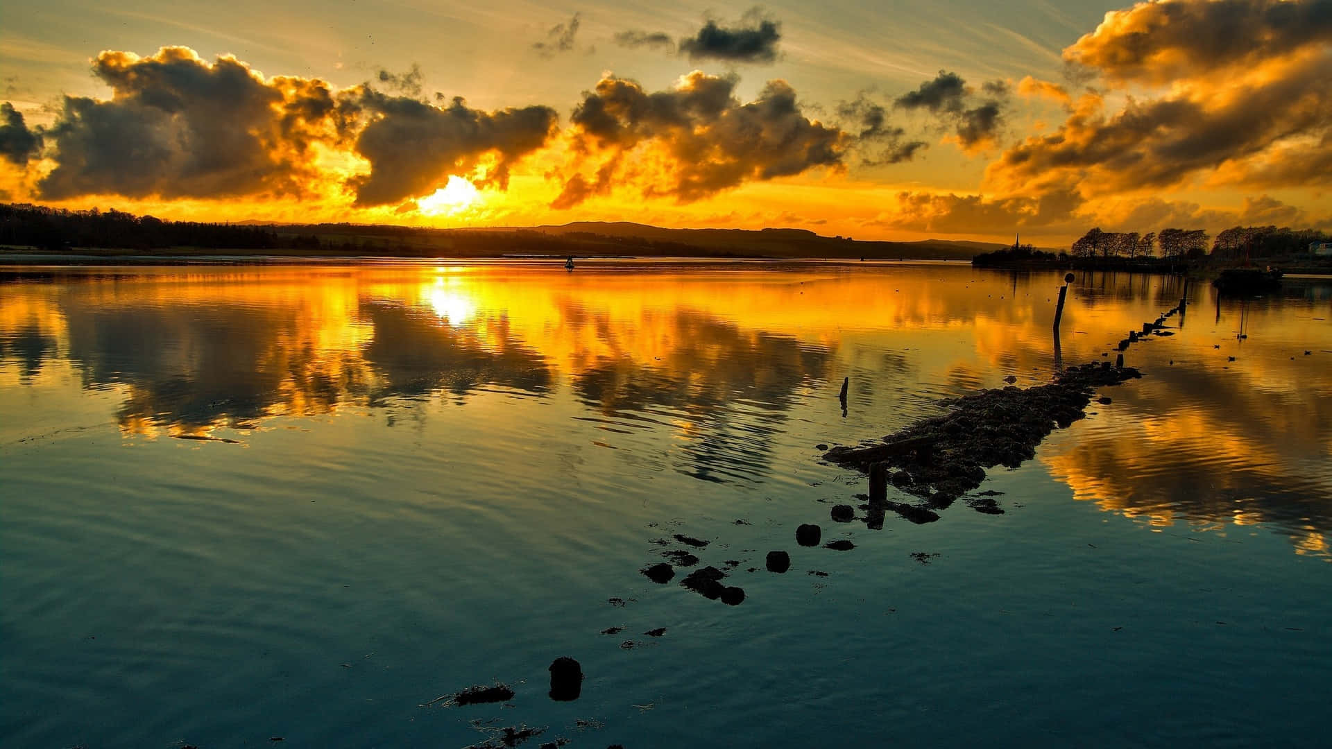 Cool Sunset, golden sunset, calm water, Full HD Desktop Wallpaper