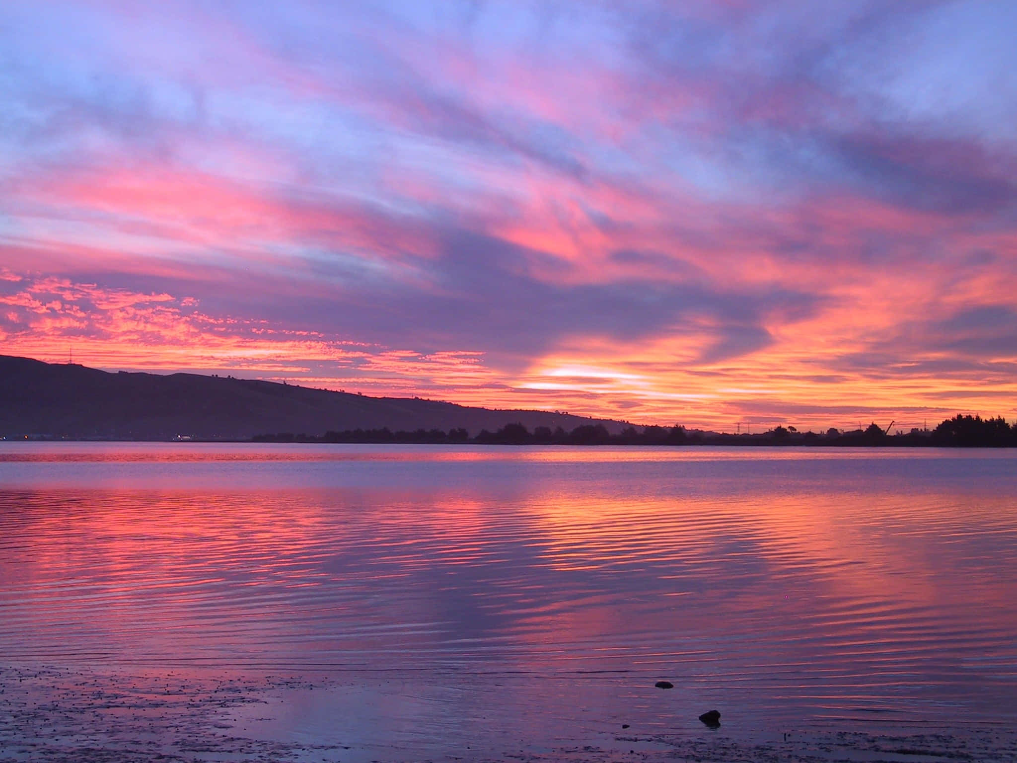 Cool Sunset, pink and purple sunset, tranquil lake, Full HD Desktop Wallpaper