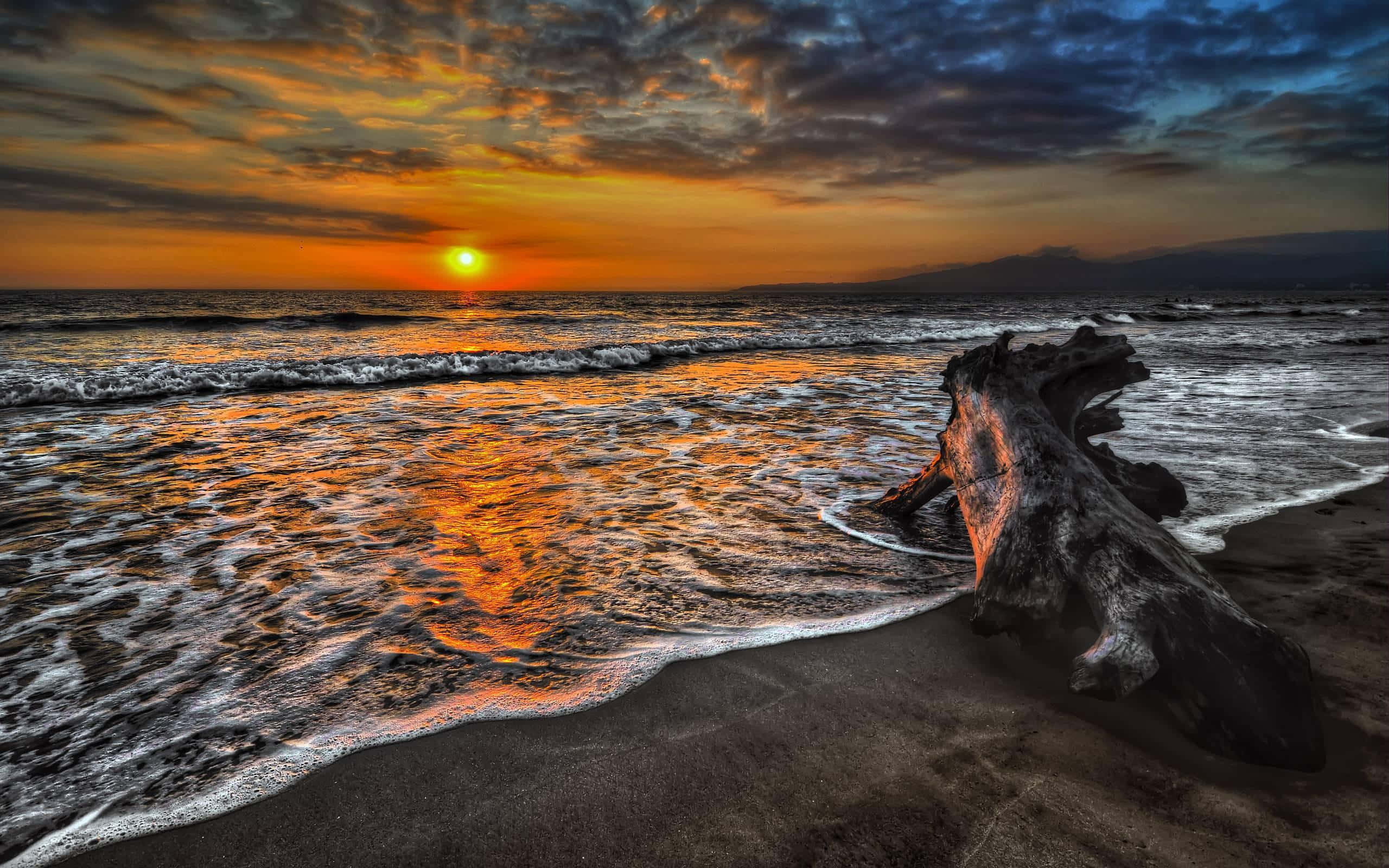 sunset, ocean, fiery orange, 2K Desktop Wallpaper