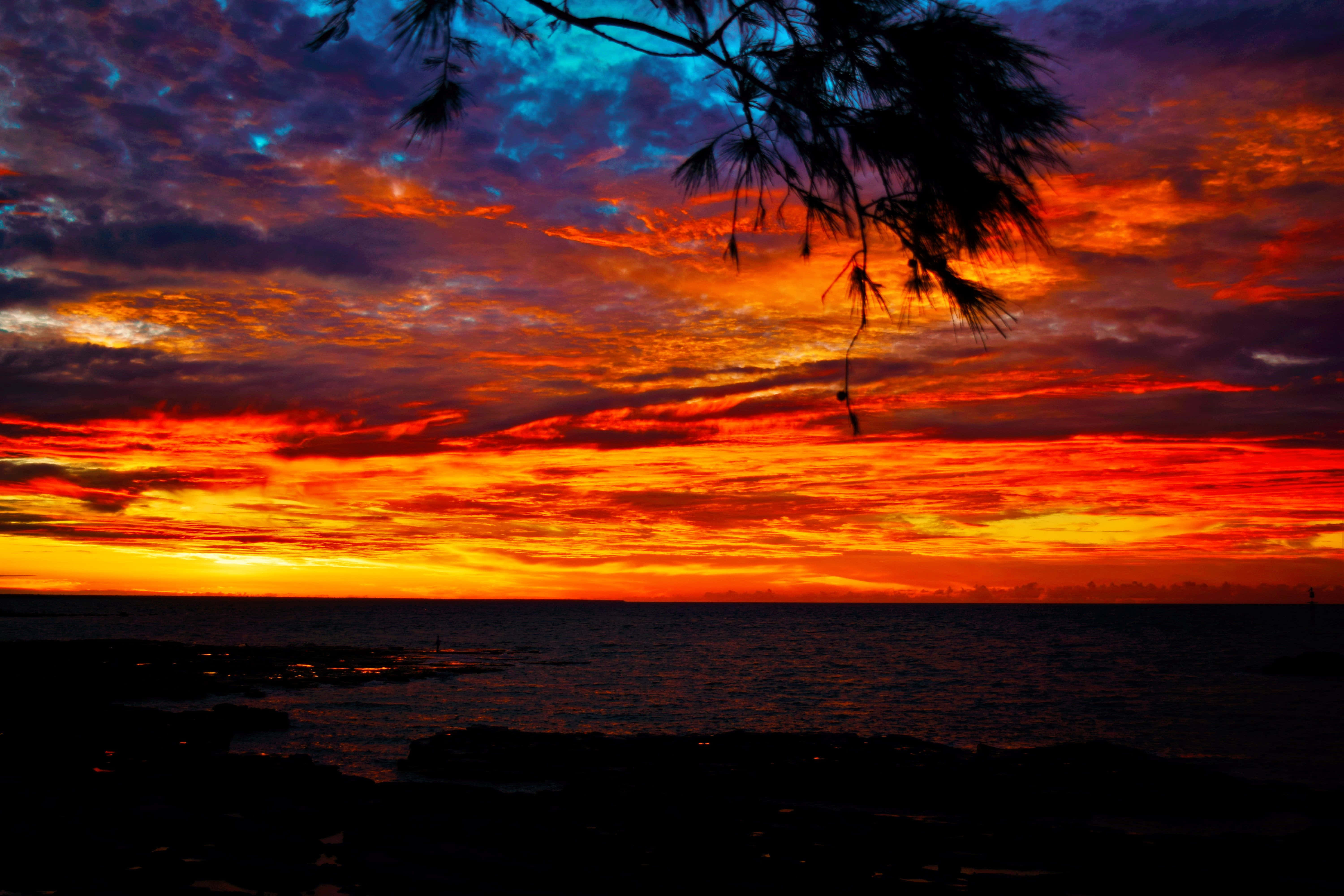 cool sunset, fiery sunset, vivid orange red, 5K Desktop Wallpaper