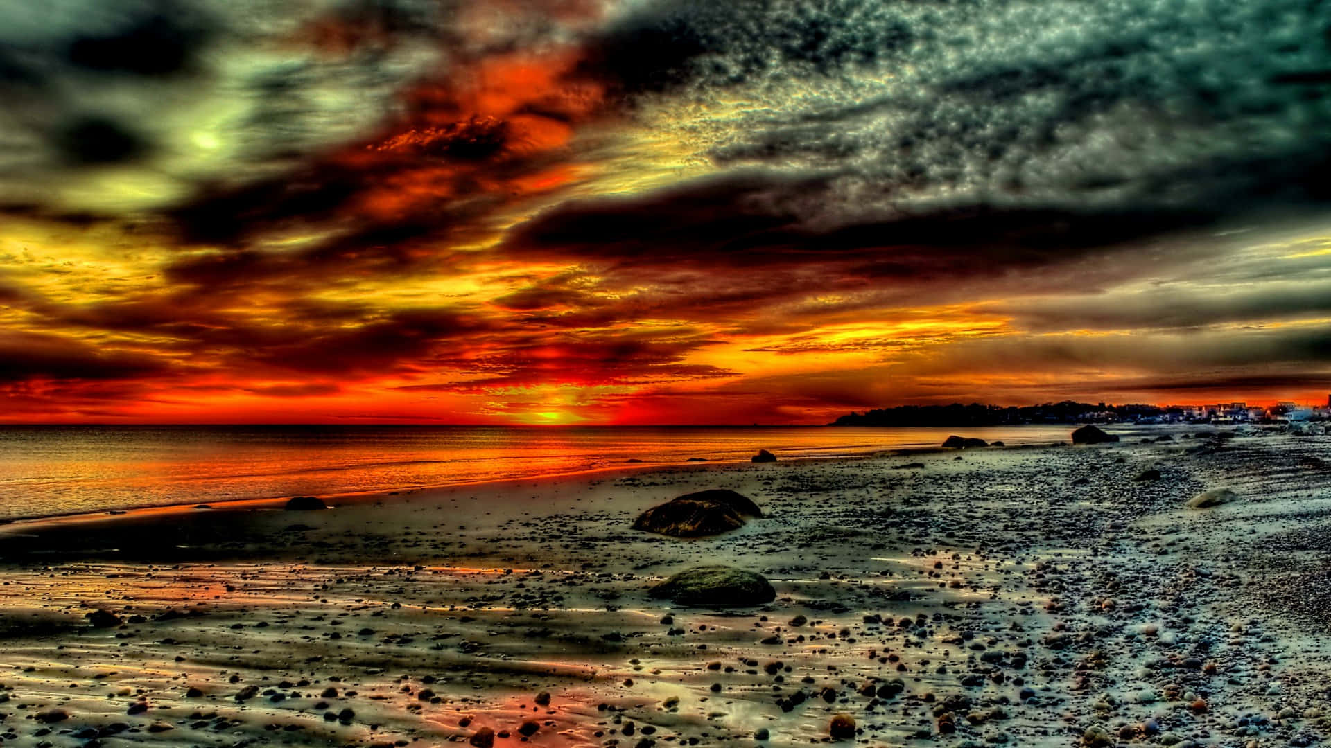 cool sunset, fiery orange, deep red, Full HD Desktop Wallpaper