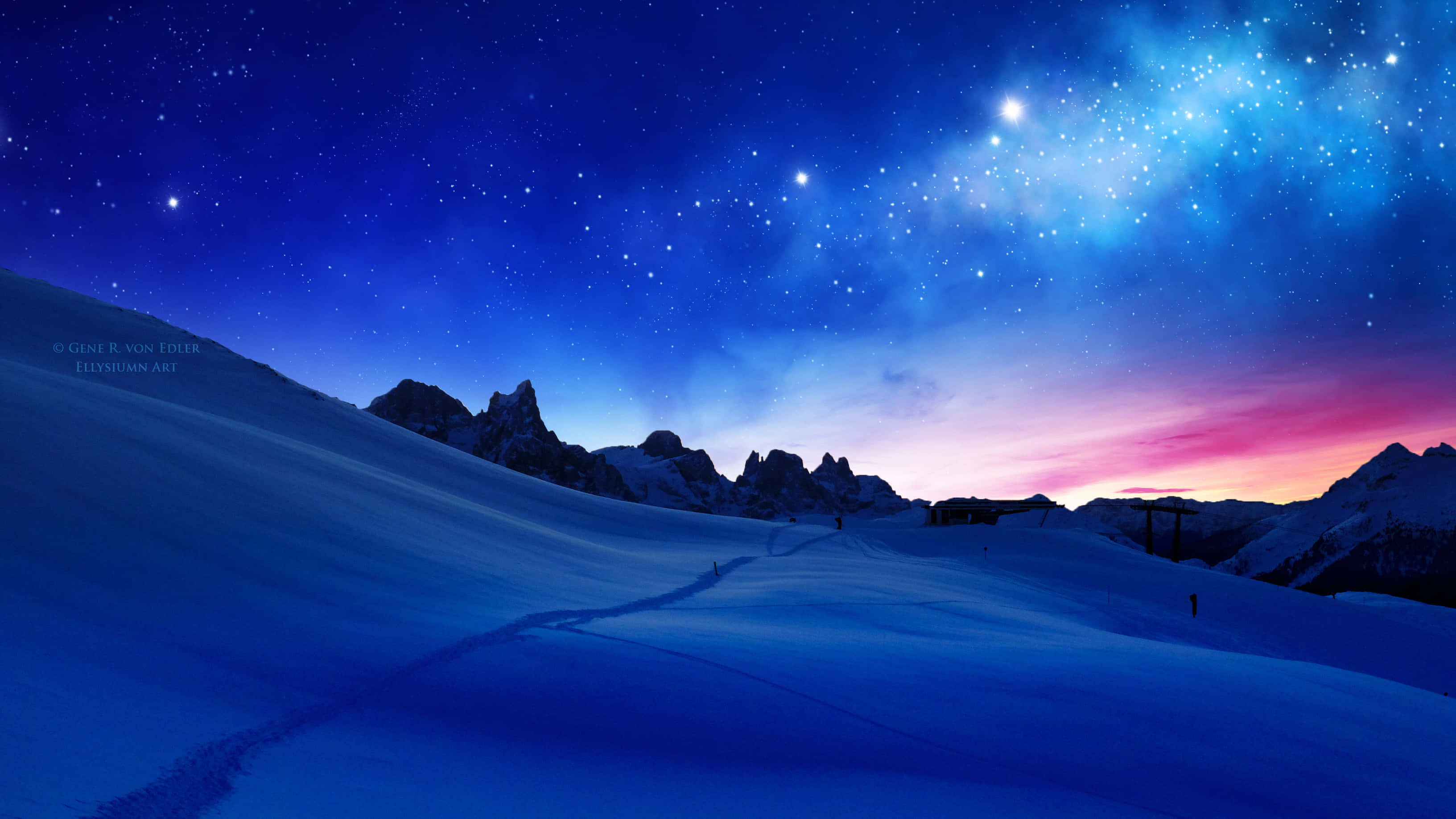 Cool Sunset, pink and blue hues, starry twilight sky, 2K Desktop Wallpaper