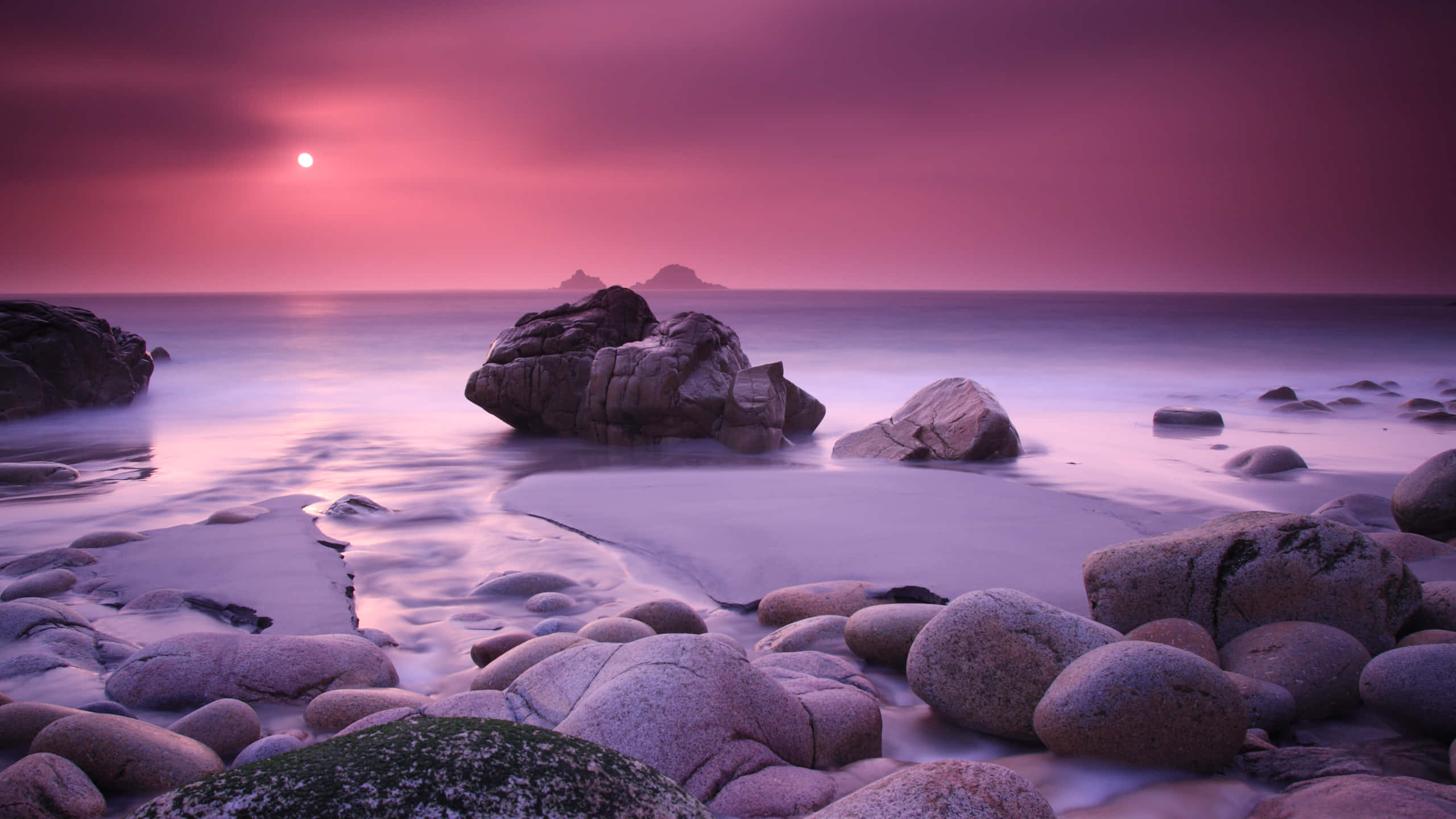sunset, countryside, rocky beach, 2K Desktop Wallpaper