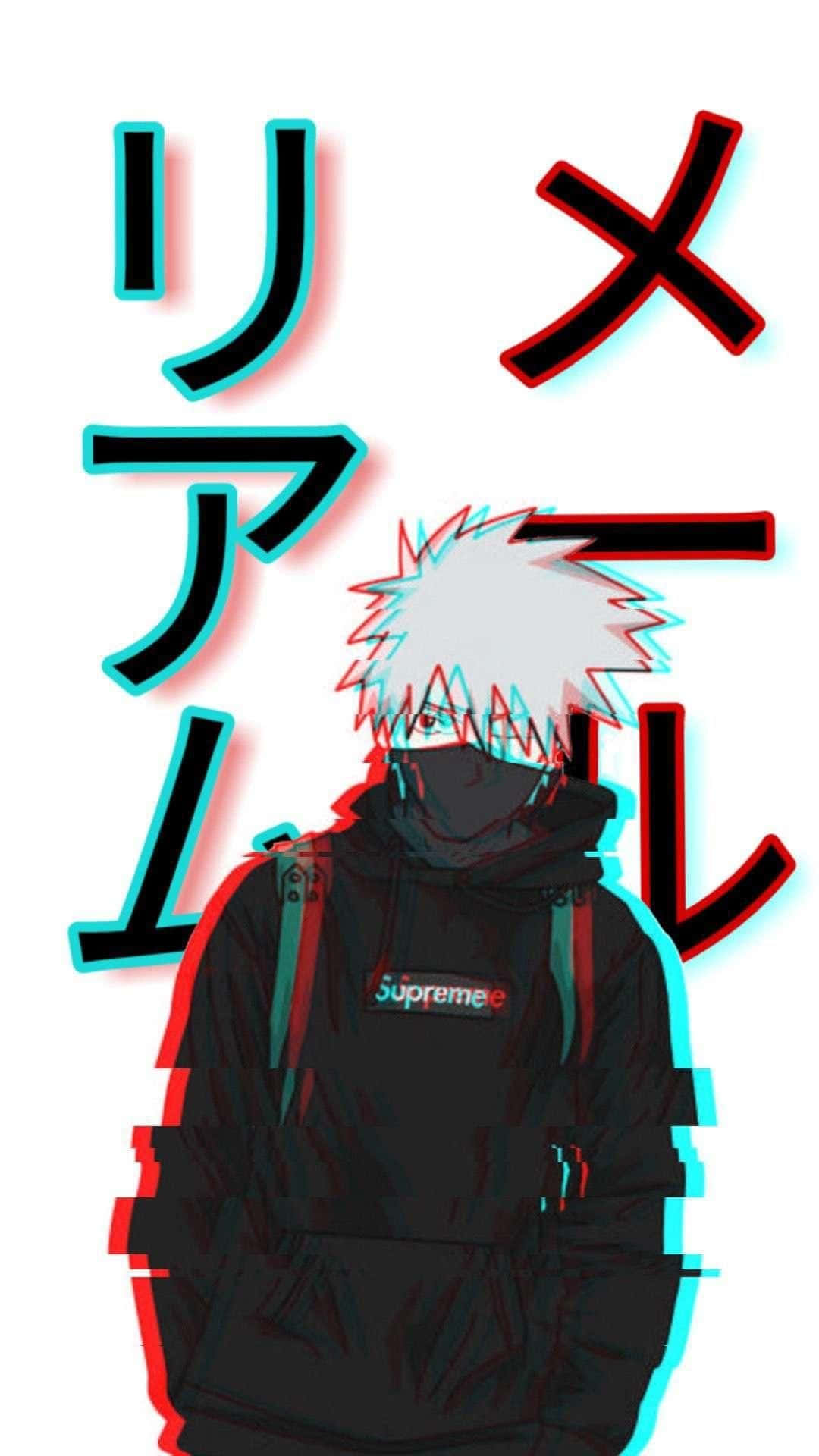 Supreme logo, spiky white hair, black mask, Full HD Phone Wallpaper