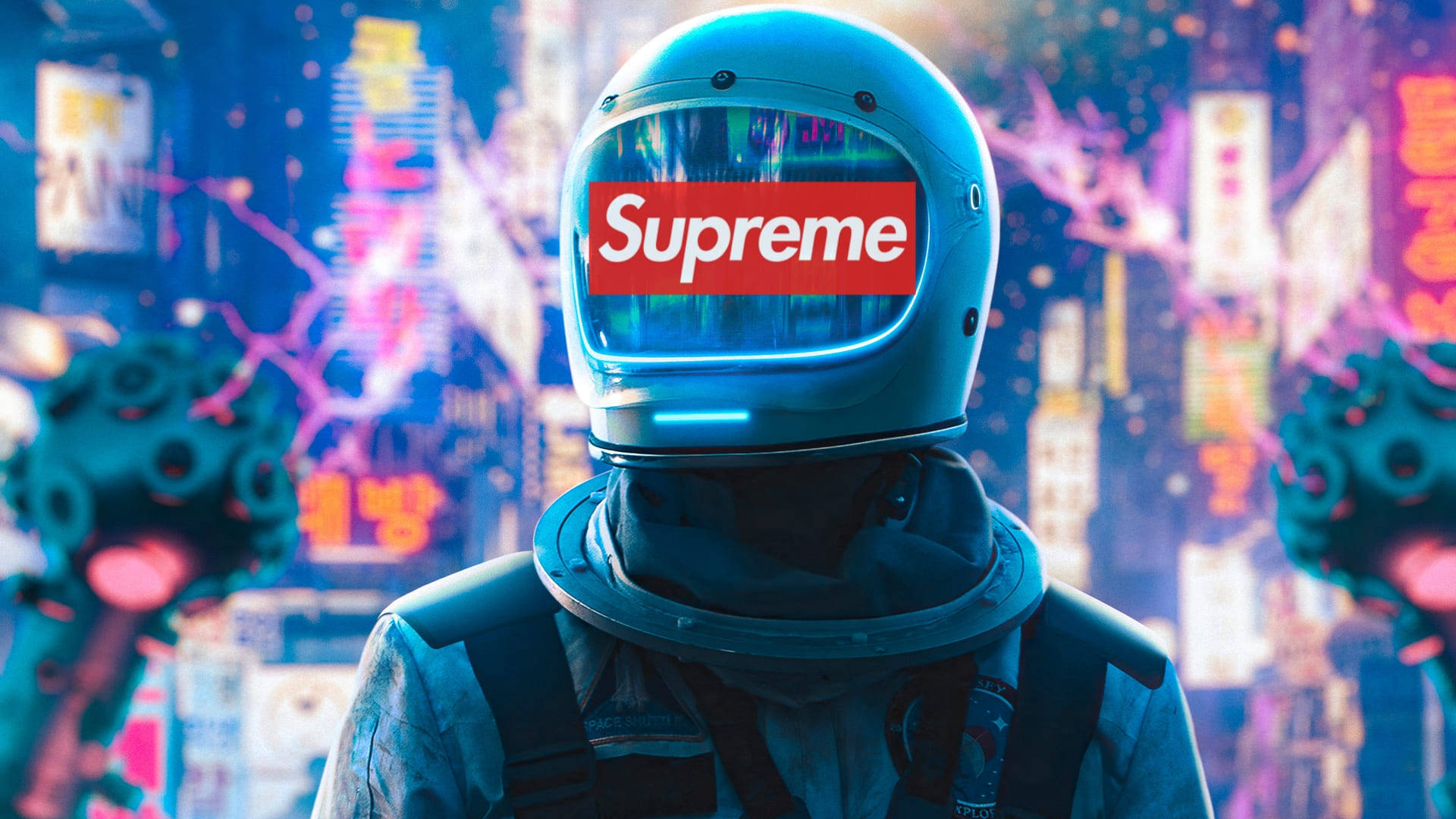 Cool Supreme Blue Helmet, Supreme logo helmet, blue astronaut suit, Full HD Desktop Wallpaper