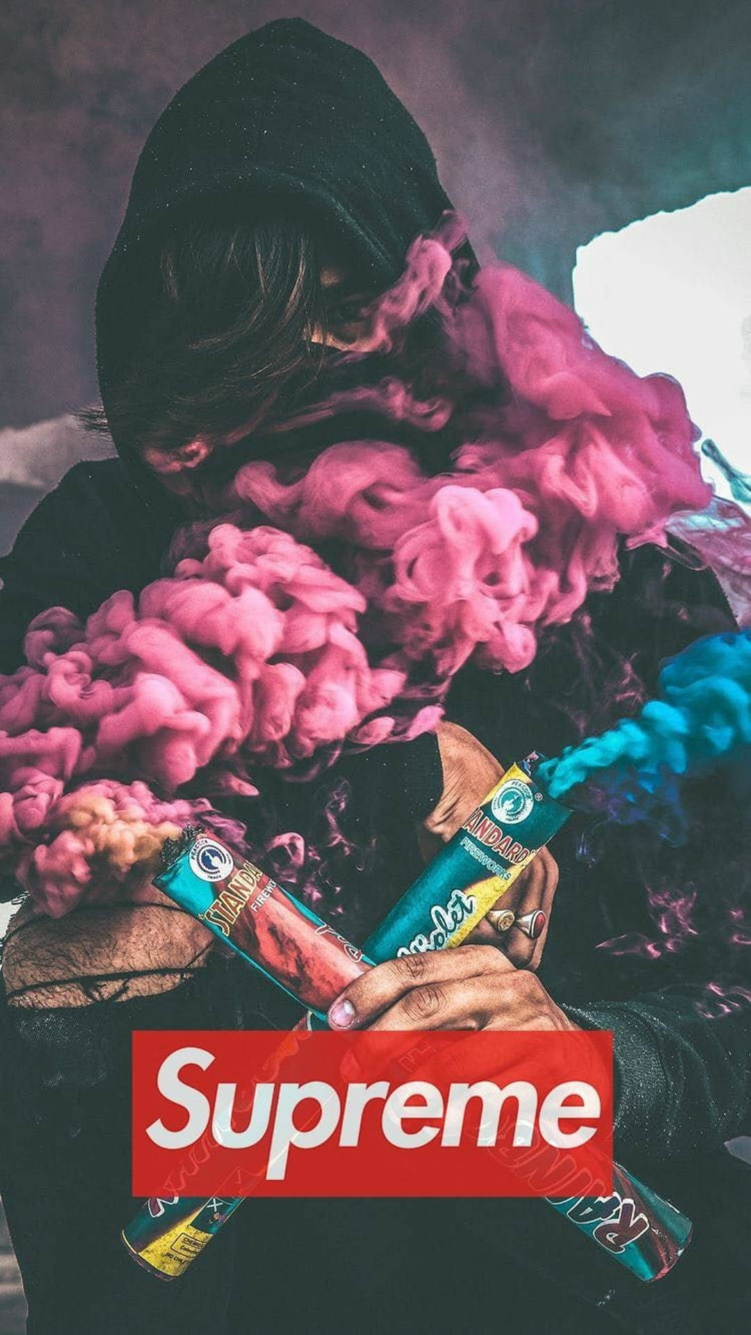 Cool Supreme, pink smoke, blue smoke, Full HD Phone Wallpaper