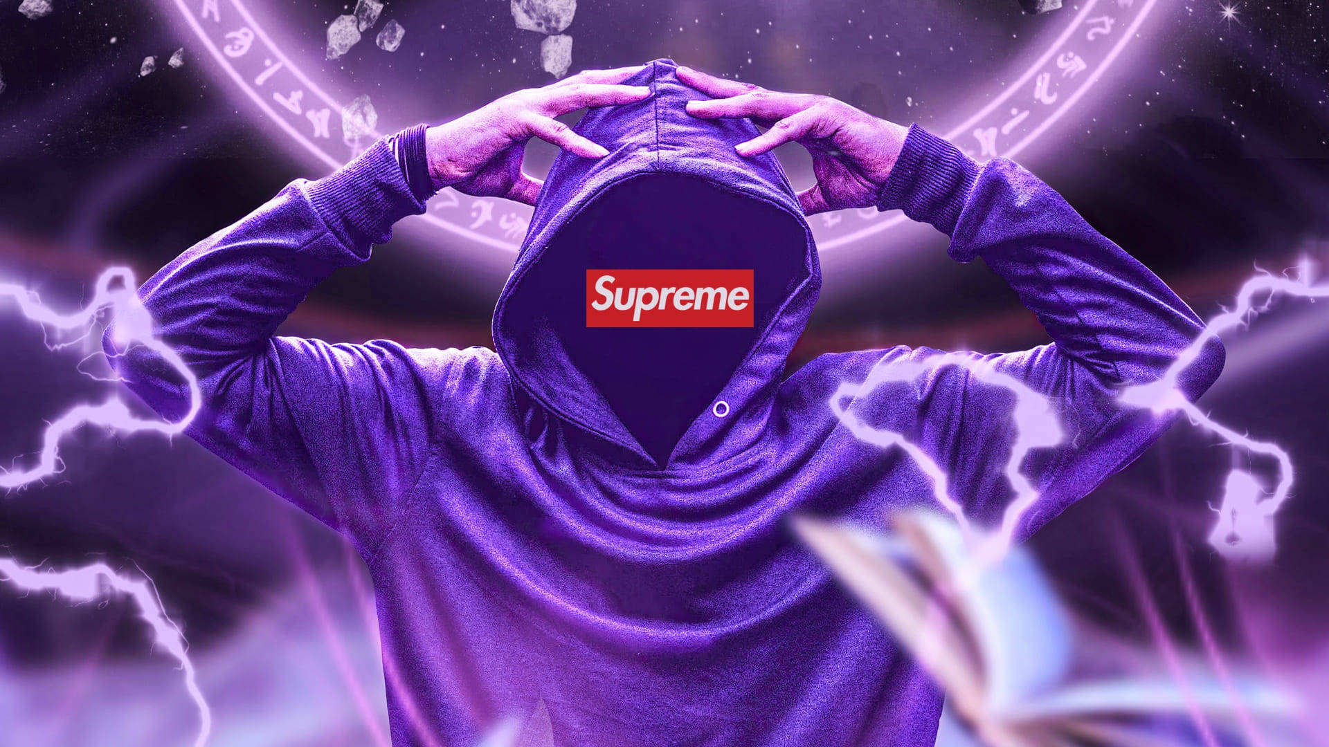 Cool Supreme, purple hoodie, cosmic background, Full HD Desktop Wallpaper