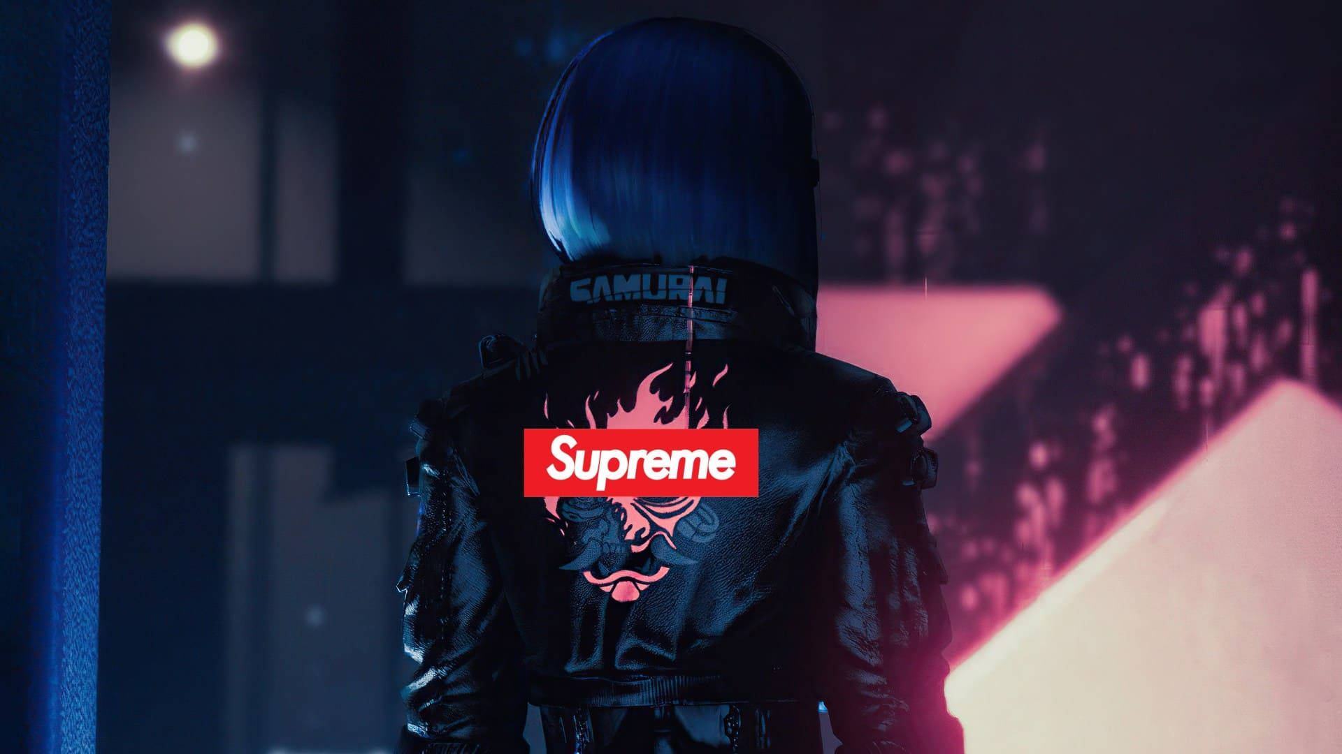 Cool Supreme, black leather jacket, red Supreme logo, Full HD Desktop Wallpaper