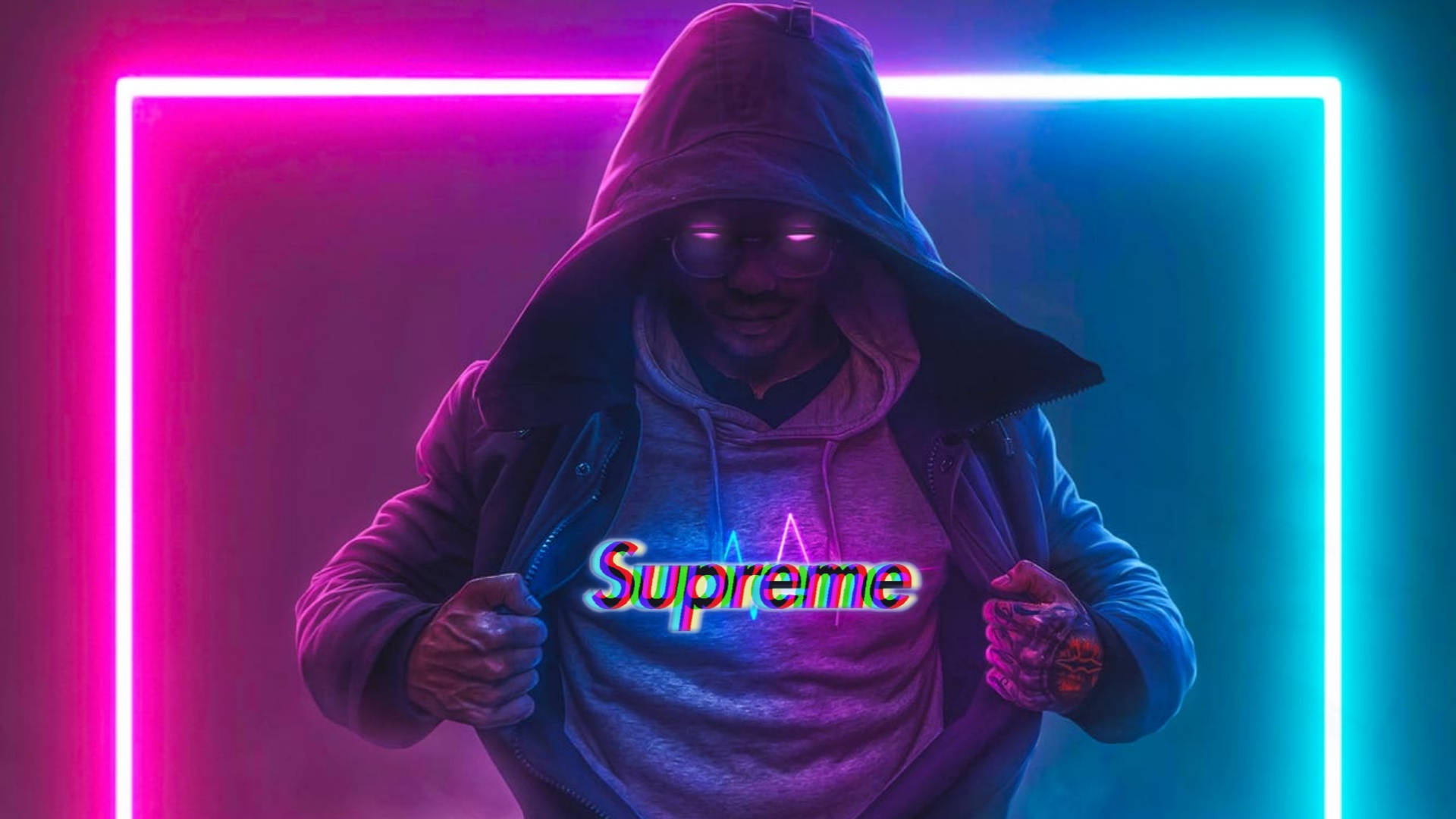 Supreme, neon pink, neon blue, Full HD Desktop Wallpaper
