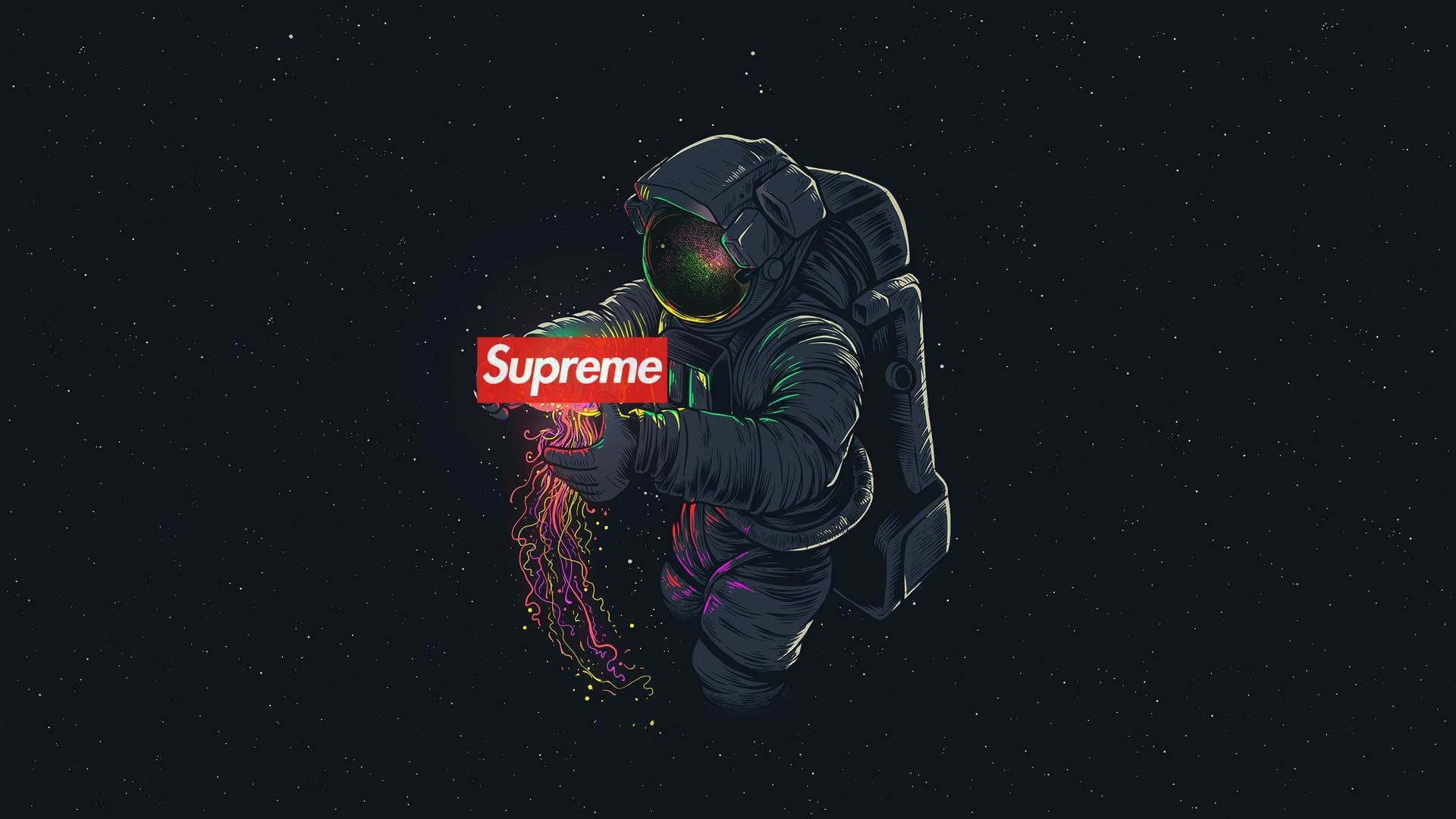 Cool Supreme, astronaut, glowing neon jellyfish, Full HD Desktop Wallpaper