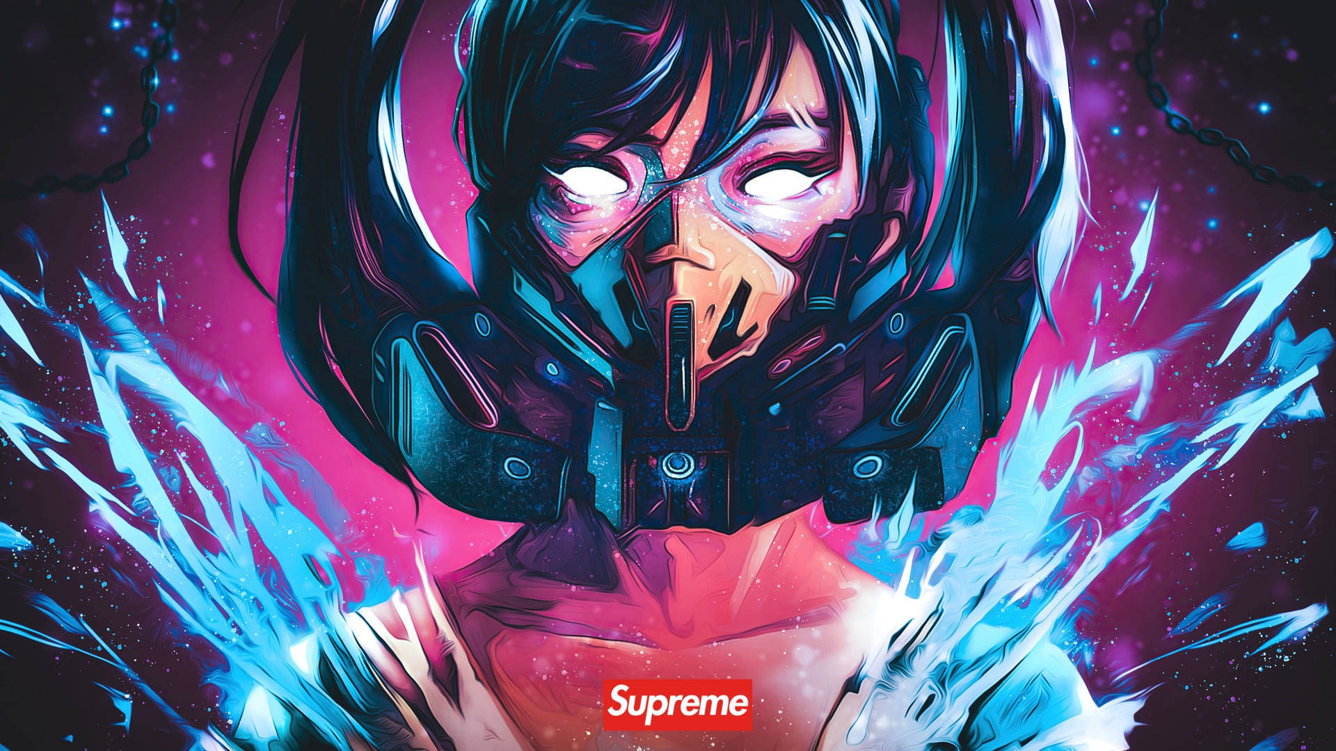 Cool Supreme, masked woman, cyberpunk anime girl, Full HD Desktop Wallpaper