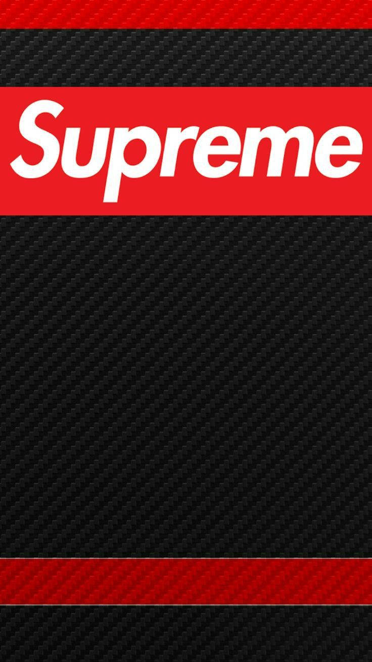 Supreme, black carbon fiber texture, red stripes, HD Phone Wallpaper