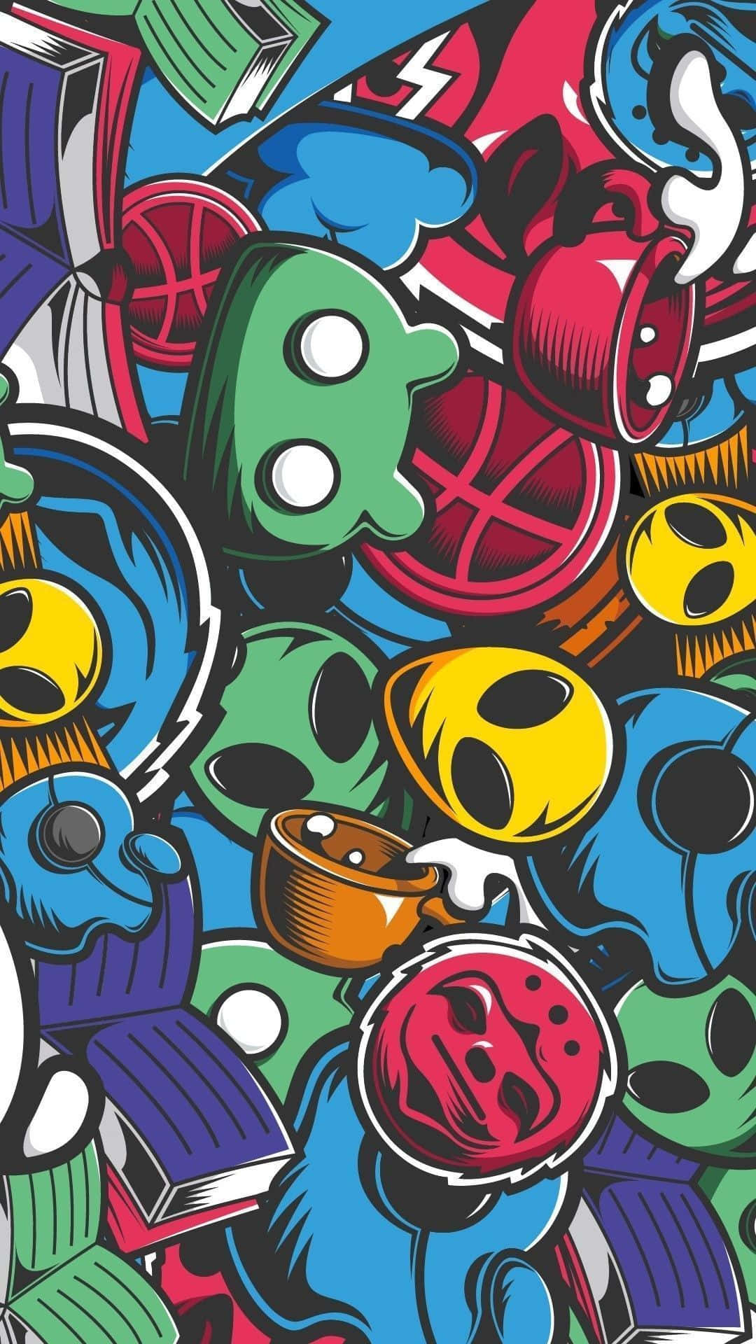 Cool Swagger Style, graffiti-style collage, cartoon skulls, Full HD Phone Wallpaper