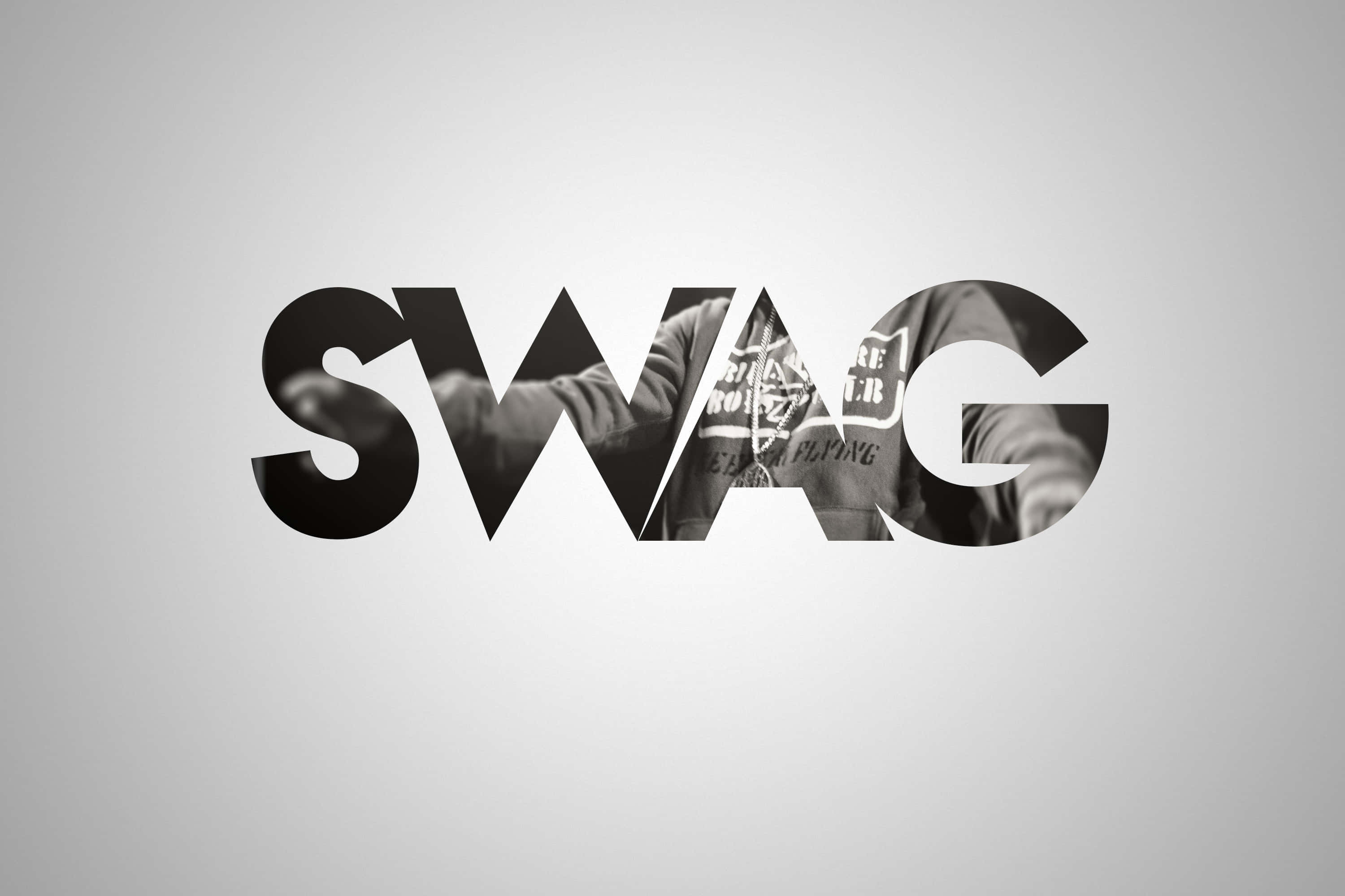 SWAG, black letters, person's image cut out, 2K Desktop Wallpaper