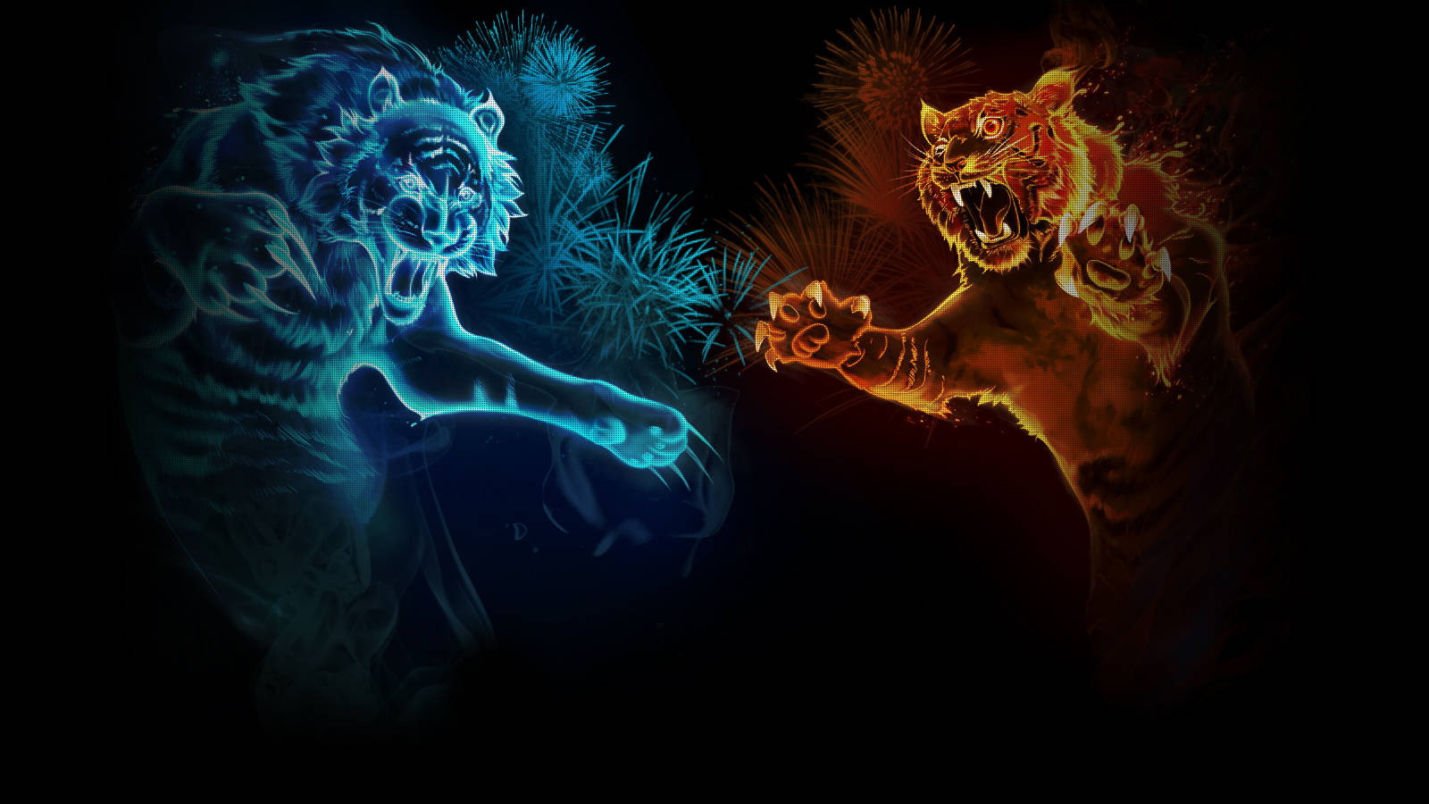 Cool Tiger, icy blue, fiery orange, HD Desktop Wallpaper