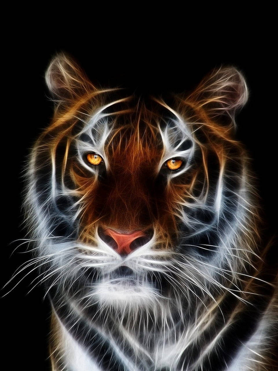 Cool And Calm Tiger Art, glowing tiger, electric white fur streaks, HD Phone Wallpaper